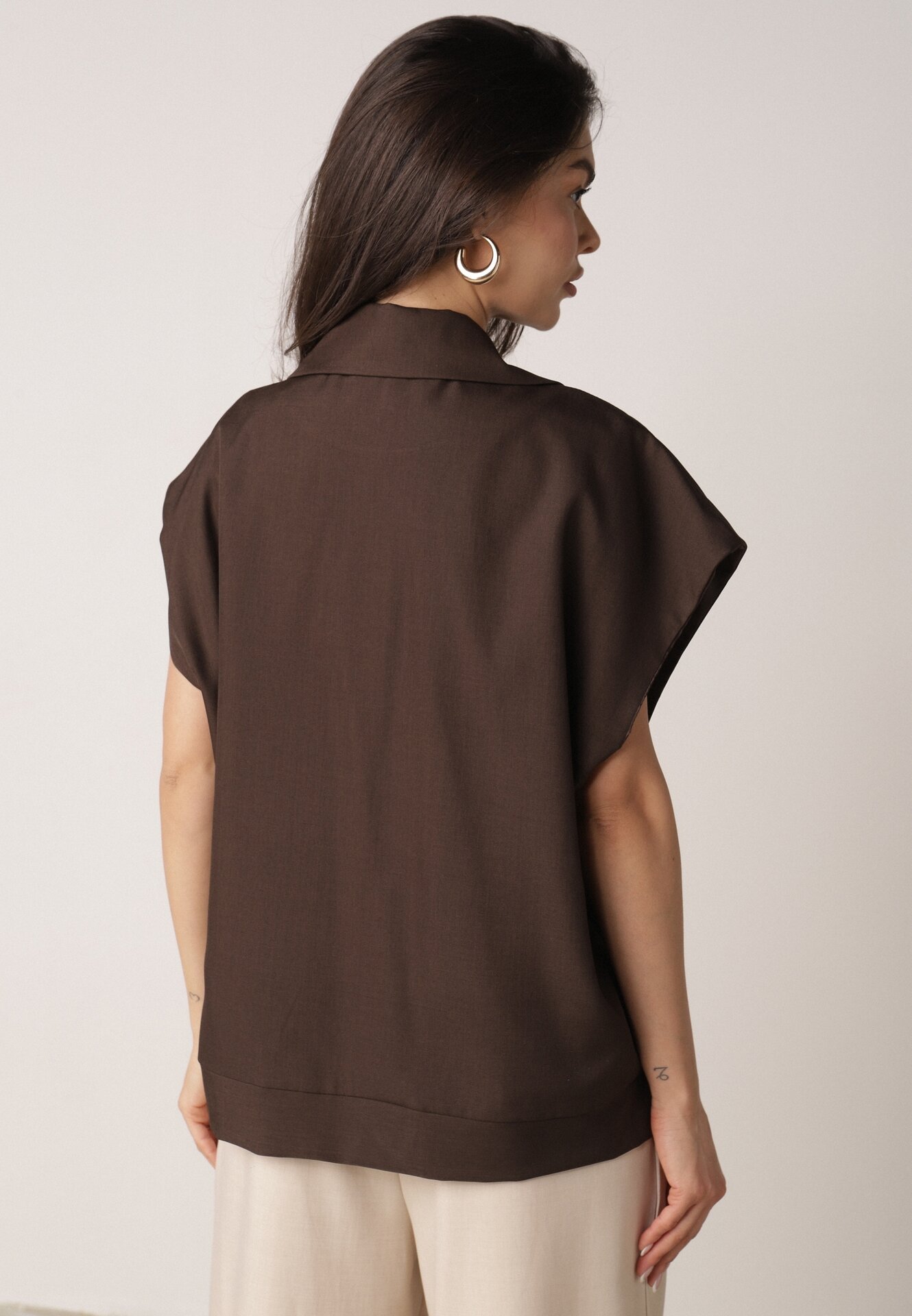 Brązowa Garniturowa Kamizelka Oversize z Dwurzędowym Zapięciem Edriana