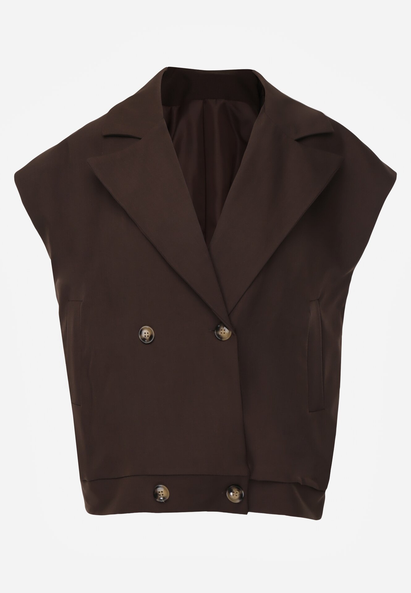 Brązowa Garniturowa Kamizelka Oversize z Dwurzędowym Zapięciem Edriana