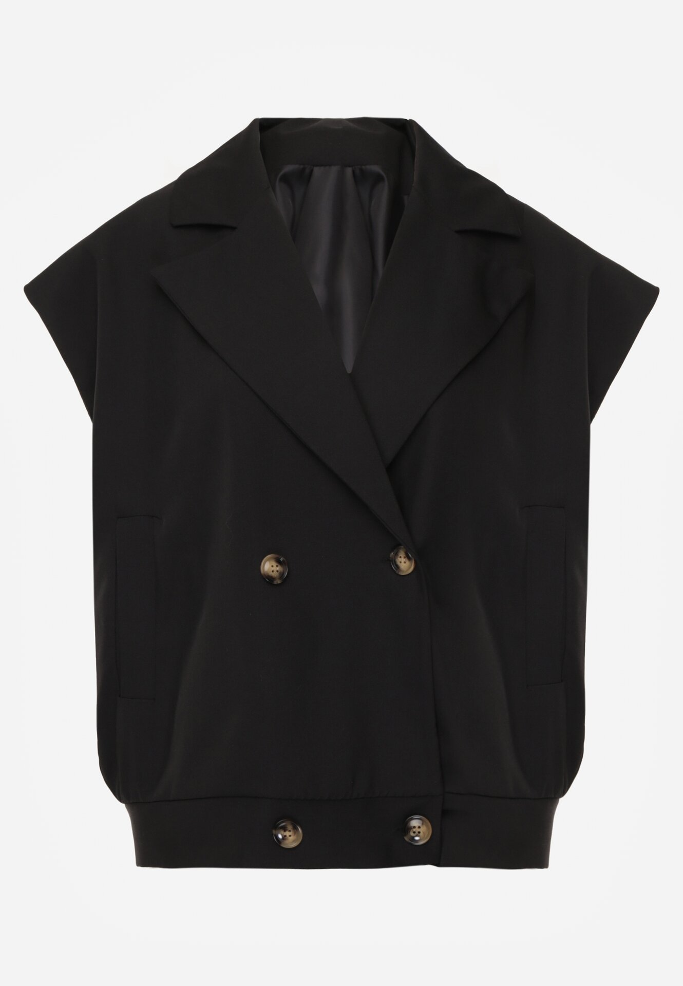 Czarna Garniturowa Kamizelka Oversize z Dwurzędowym Zapięciem Edriana