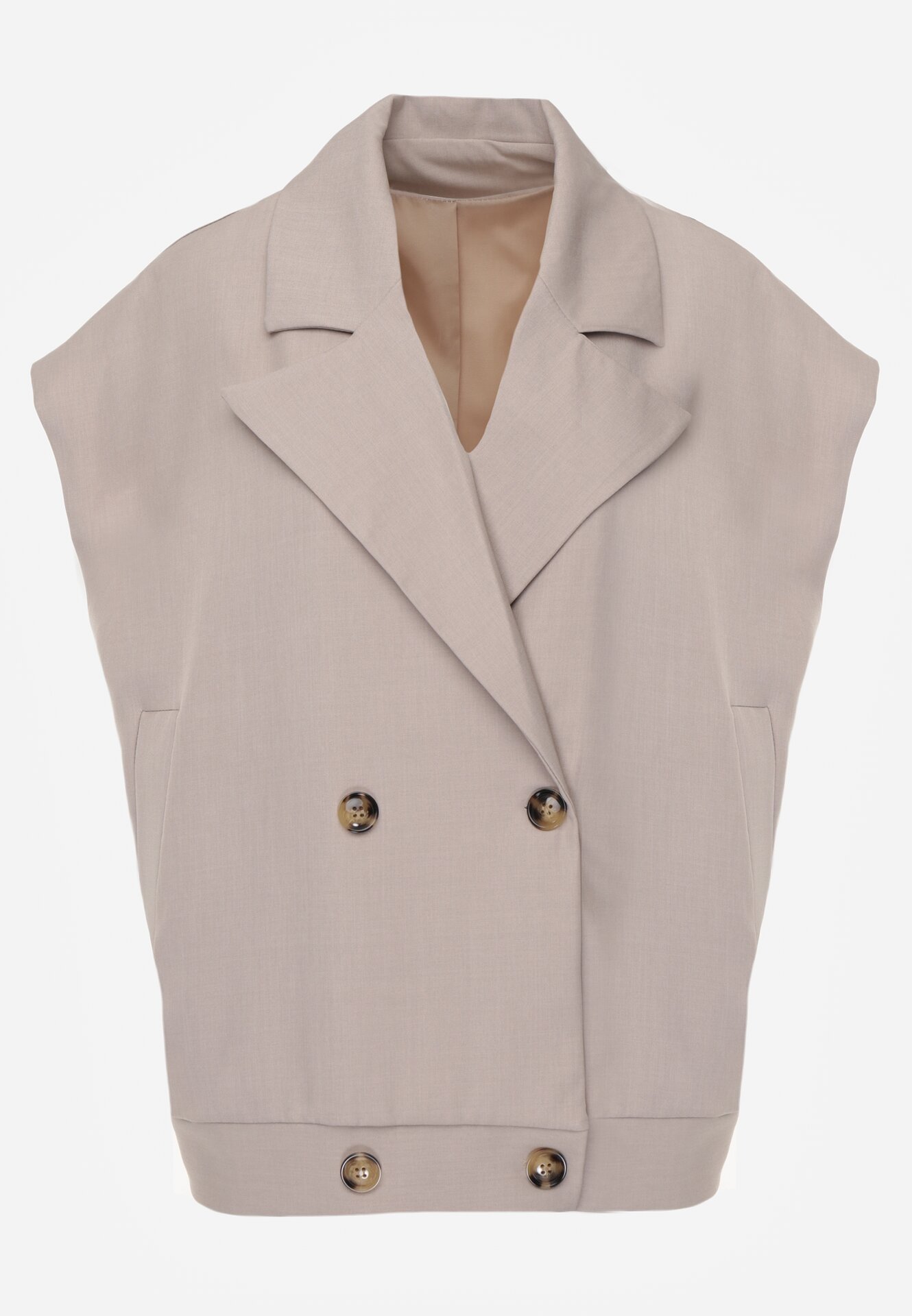 Beżowa Garniturowa Kamizelka Oversize z Dwurzędowym Zapięciem Edriana