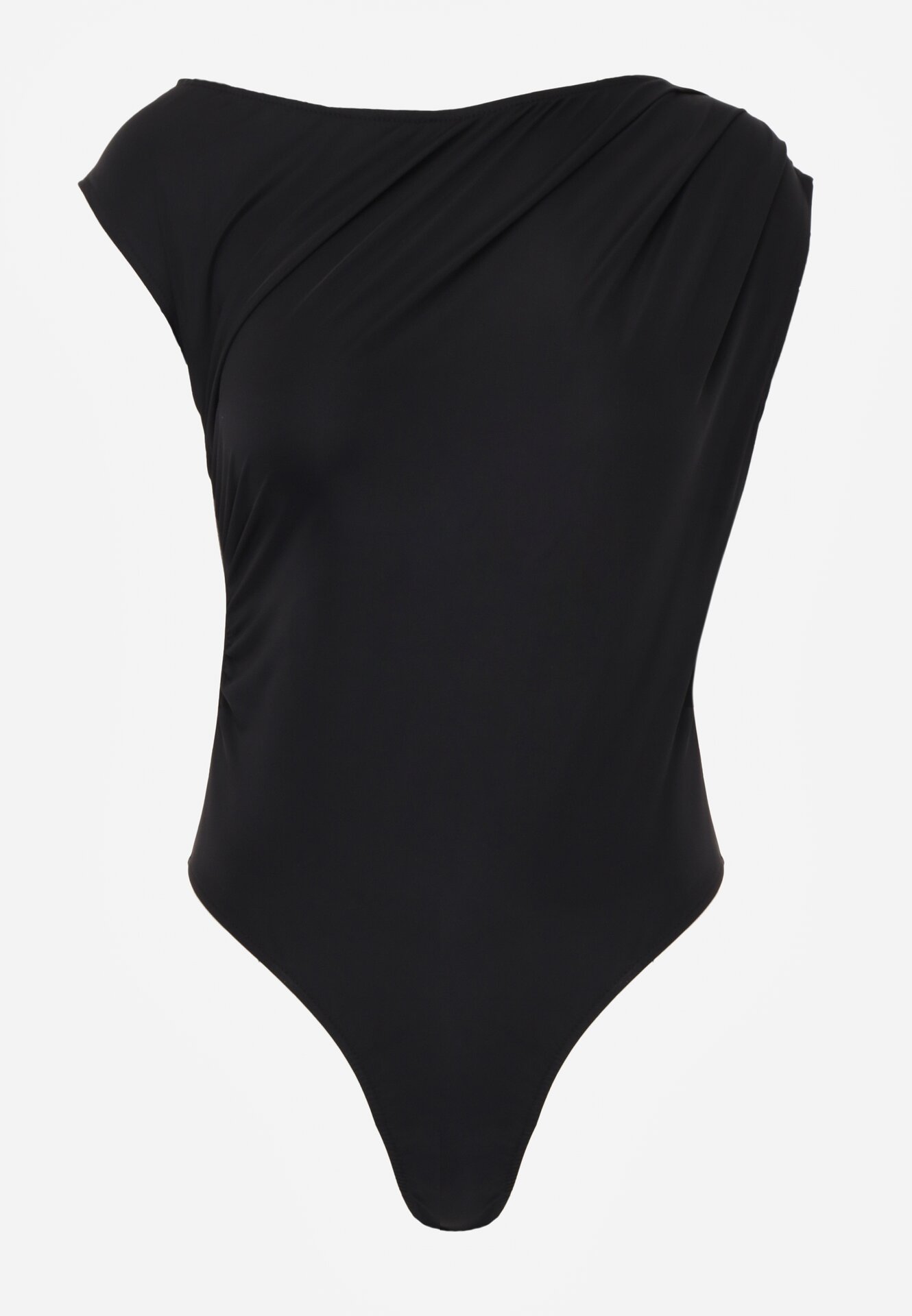 Czarne Asymetryczne Body Ozdobione Marszczeniem Dinida