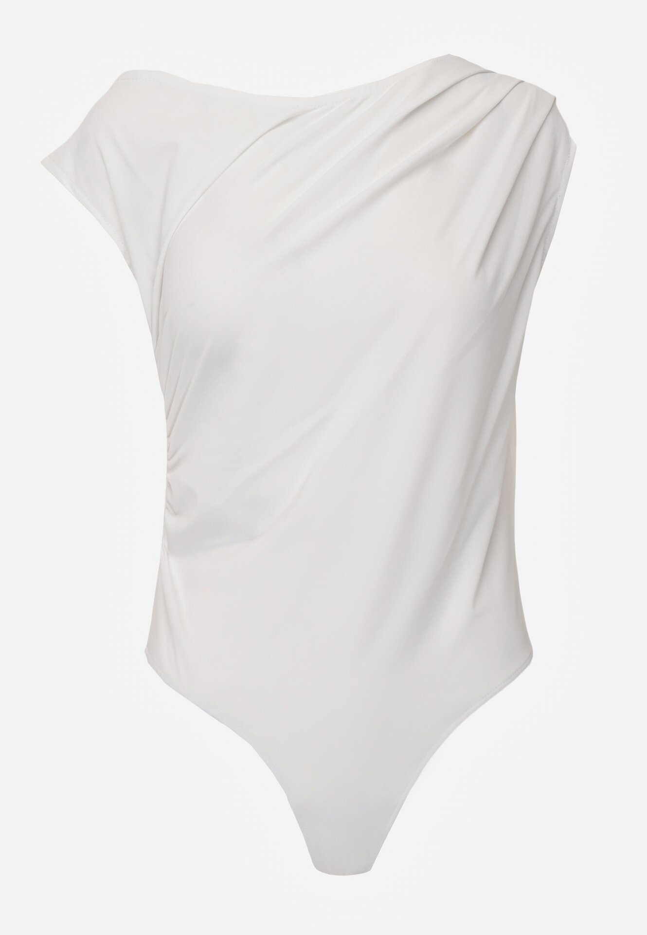 Białe Asymetryczne Body Ozdobione Marszczeniem Dinida