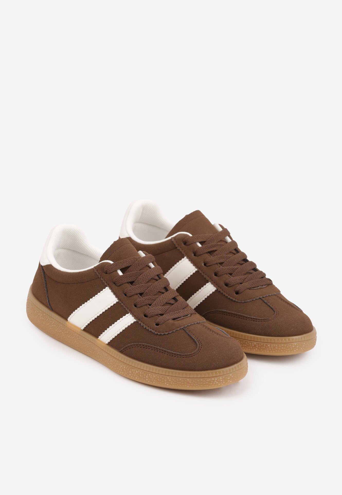 Brązowe Sneakersy na Kauczukowej Podeszwie z Geometrycznym Motywem Vikioria