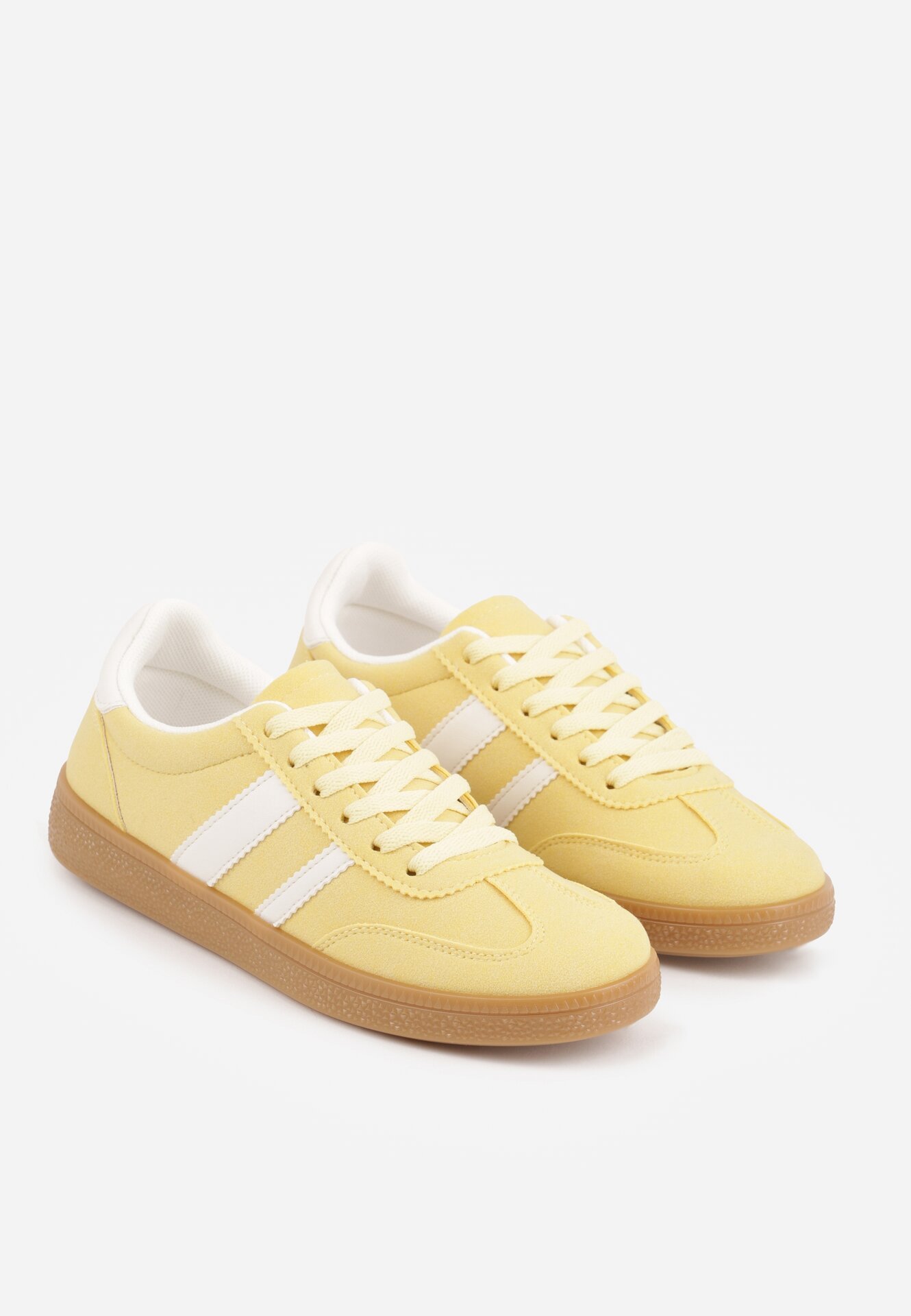 Żółte Sneakersy na Kauczukowej Podeszwie z Geometrycznym Motywem Vikioria