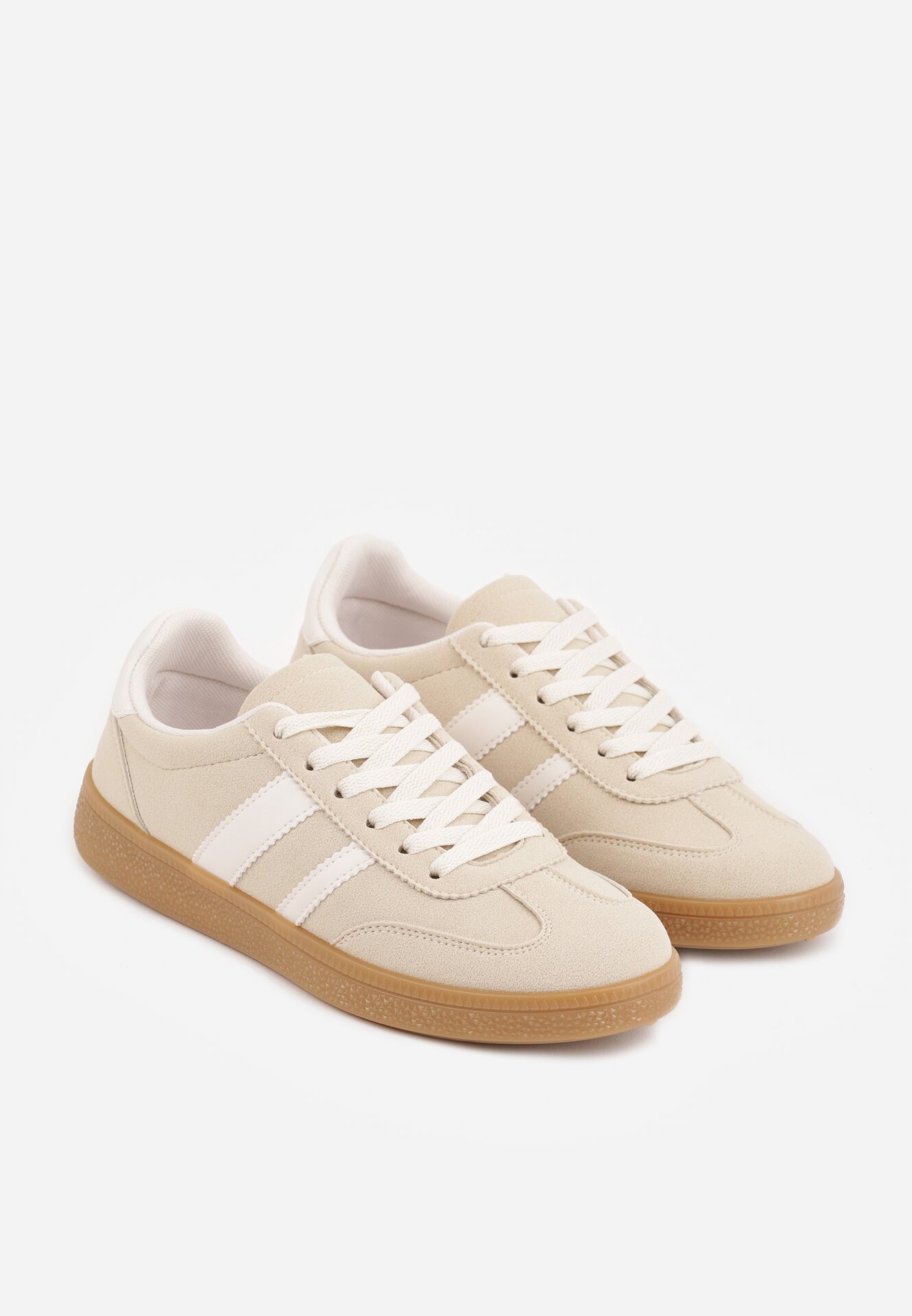 Beżowe Sneakersy na Kauczukowej Podeszwie z Geometrycznym Motywem Vikioria