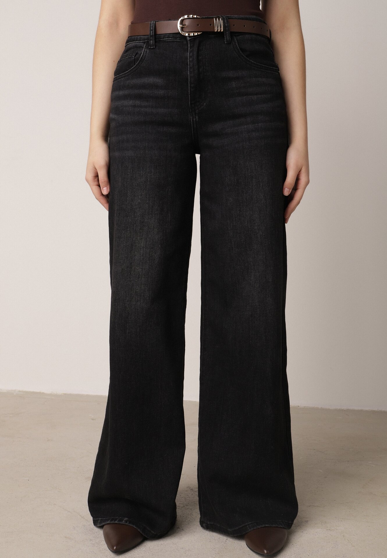 Czarne Jeansy o Szerokim Kroju Palazzo z Bawełną i Wysokim Stanem Zinnalitte