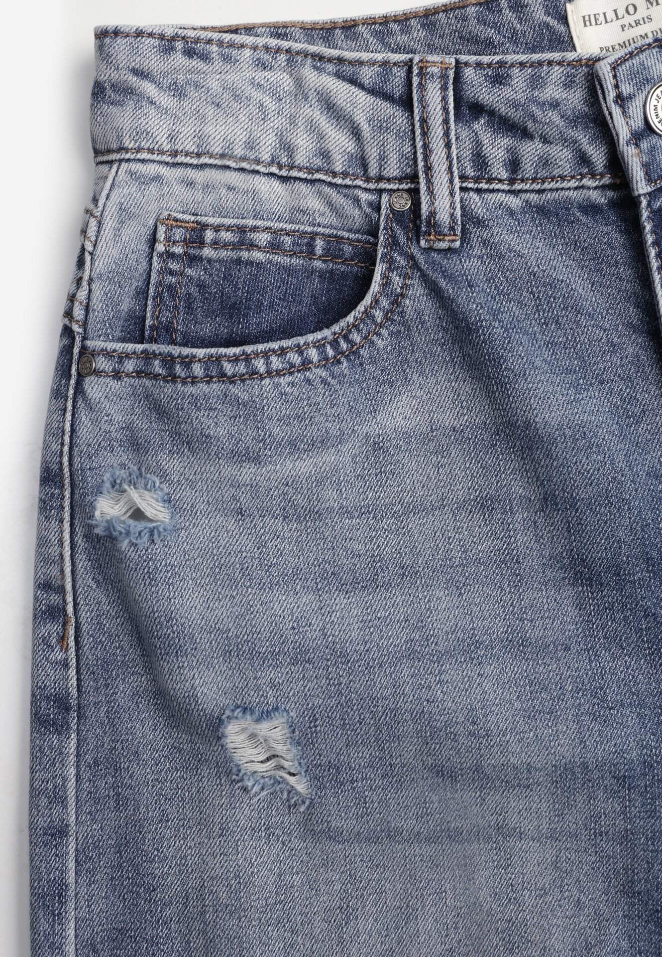 Niebieskie Bawełniane Jeansy Typu Palazzo Ozdobione Przetarciami i Dziurami Erivaine