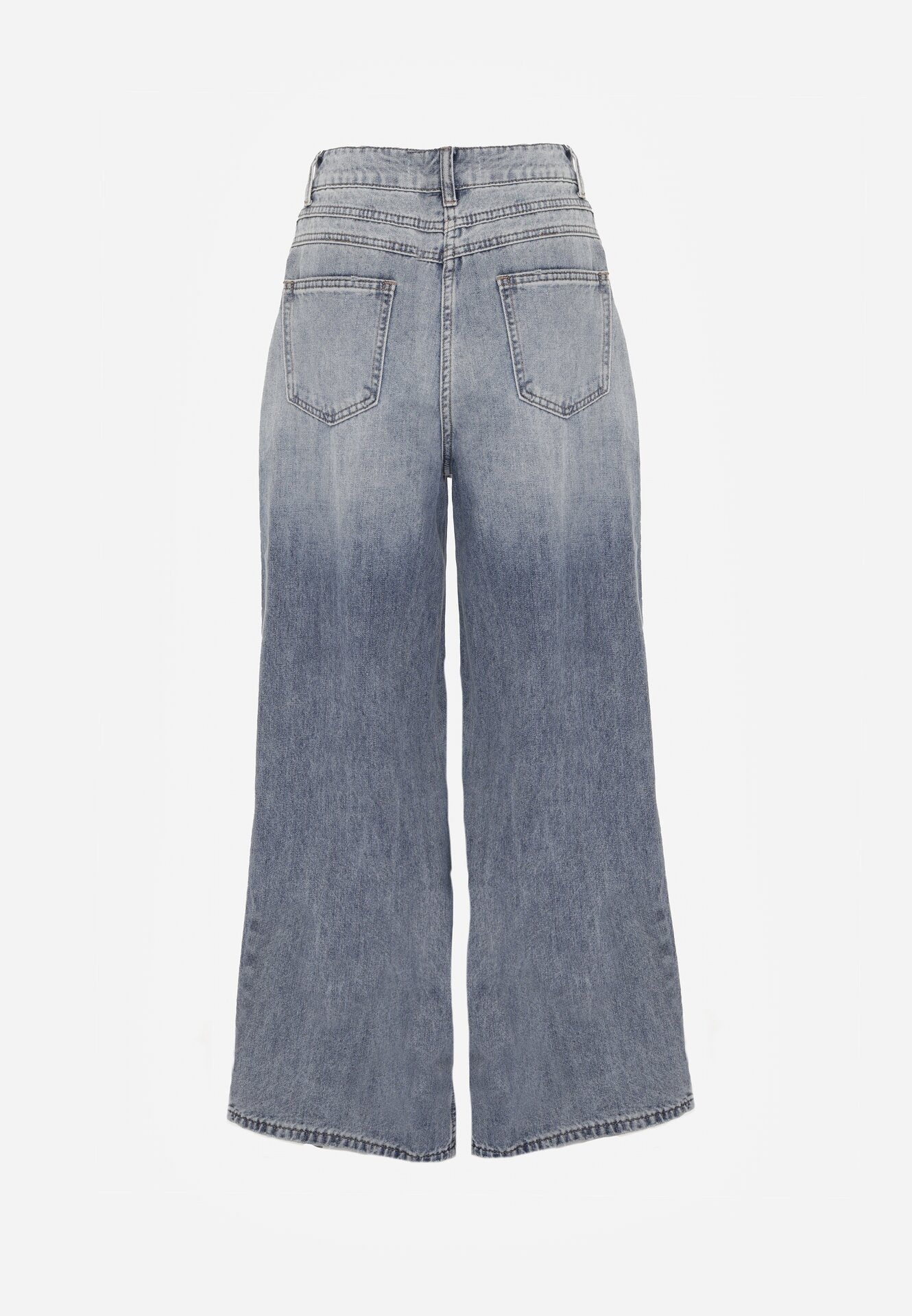 Niebieskie Bawełniane Jeansy Typu Palazzo Ozdobione Przetarciami i Dziurami Erivaine