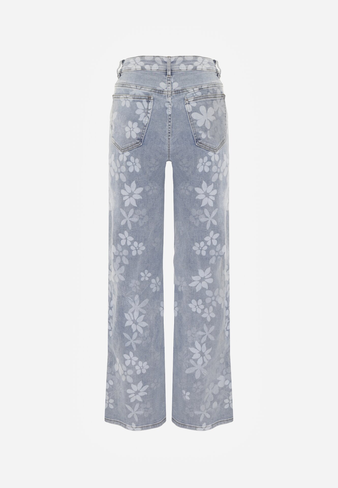 Niebieskie Jeansy z Bawełną o Szerokim Kroju Ozdobione Kwiatami Zinnoreth