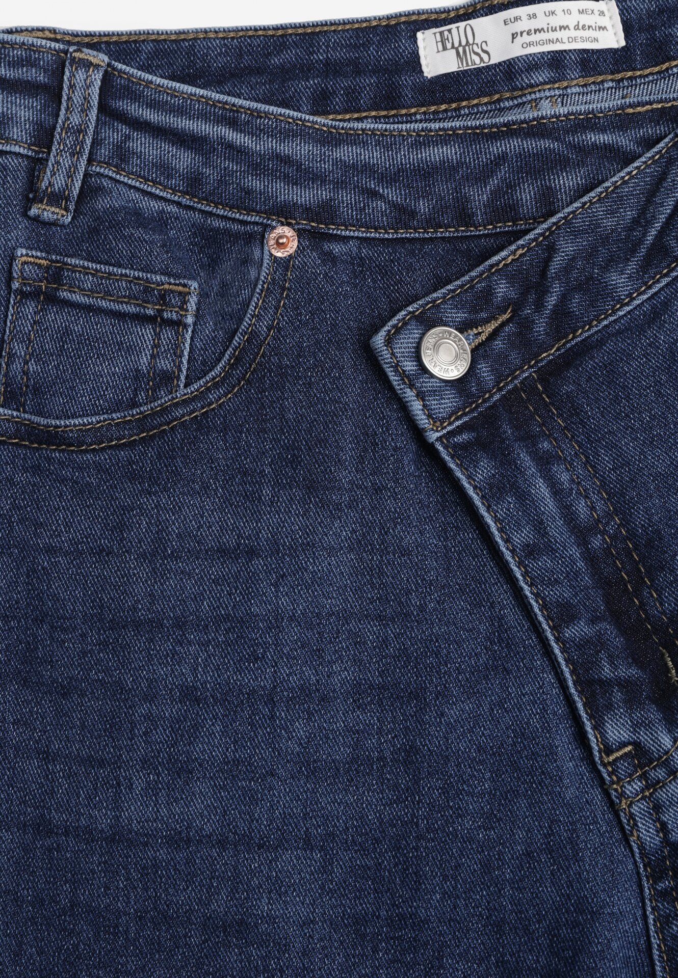 Niebieskie Bawełniane Jeansy o Szerokim Kroju z Asymetrycznym Zapięciem Fezitera