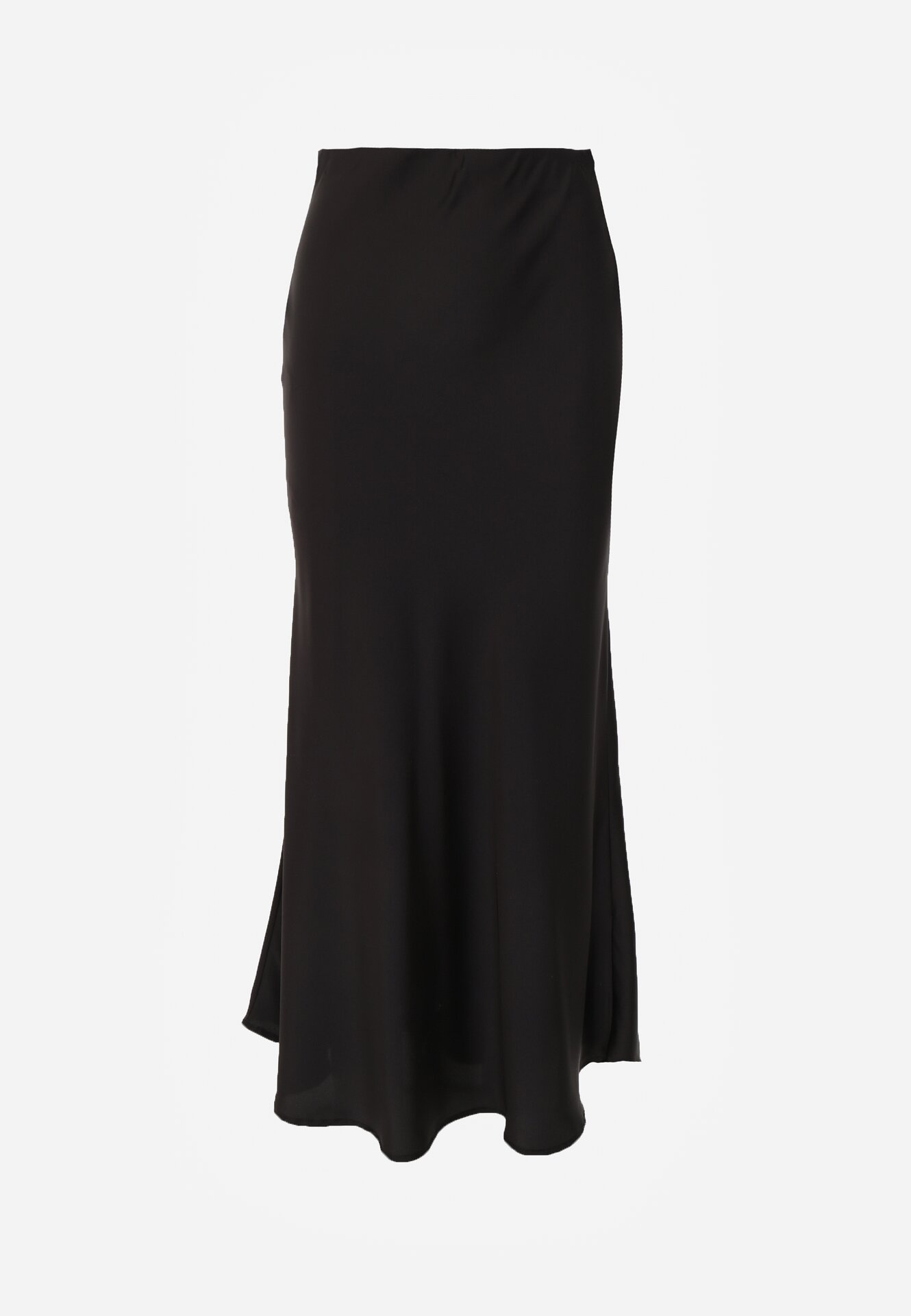 Czarna Satynowa Spódnica z Lekko Rozkloszowanym Dołem  Zinnemira