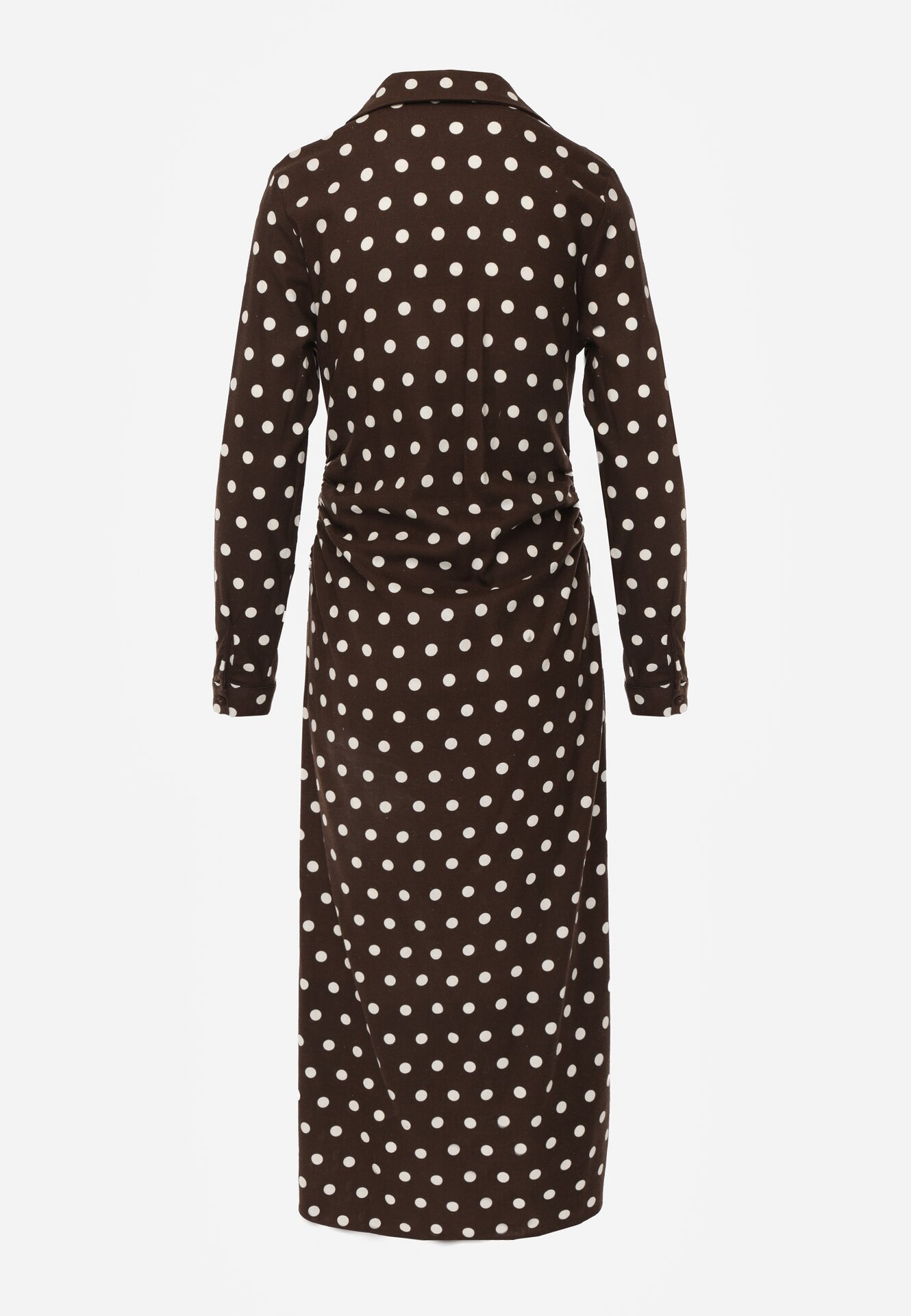 Brązowa Wiskozowa Sukienka Koszulowa z Domieszką Lnu z Marszczeniem Besirra