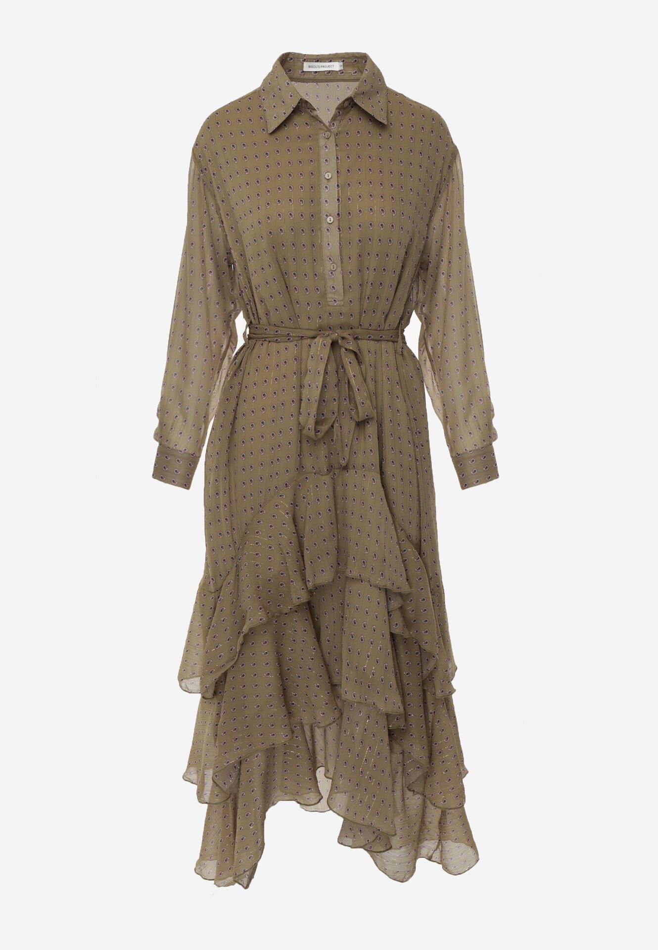 Zielona Koszulowa Sukienka z Dłuższym Tyłem i Falbanami Savandra