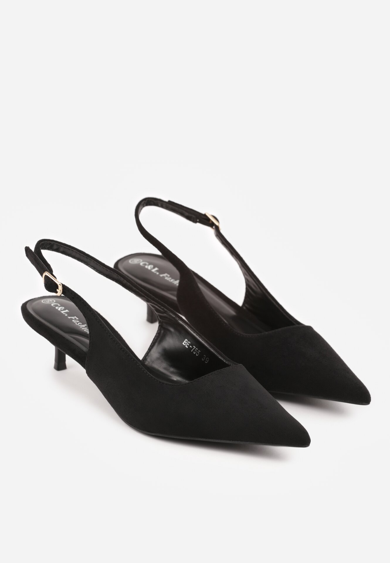 Czarne Czółenka na Szpilce Typu Kaczuszka z Odkrytą Piętą Vetiena