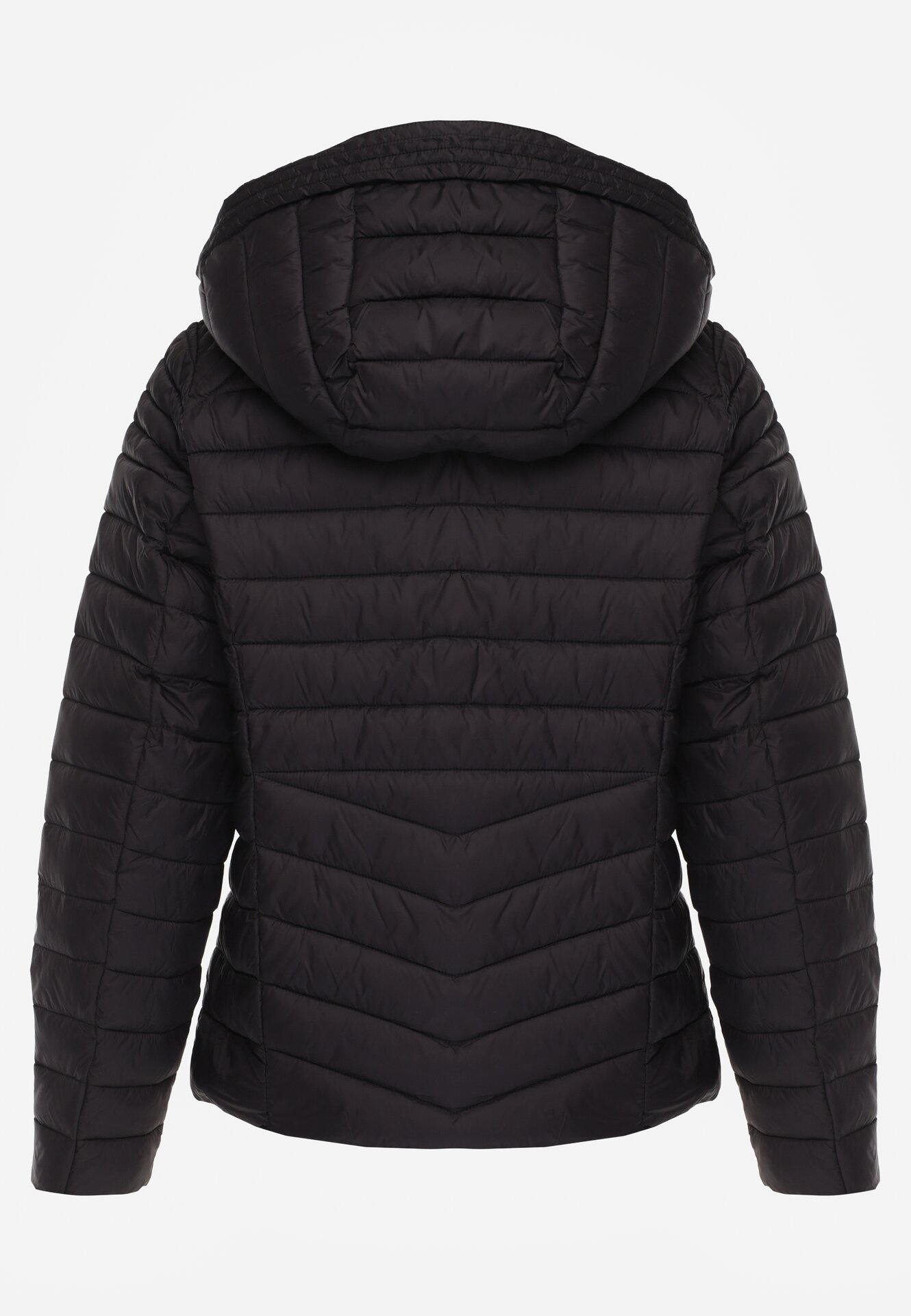 Czarna Klasyczna Kurtka Przejściowa z Pikowaniem i Odpinanym Kapturem Pretiella