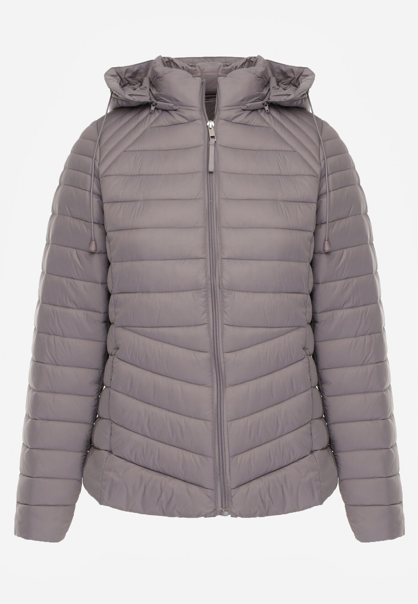 Szara Klasyczna Kurtka Przejściowa z Pikowaniem i Odpinanym Kapturem Pretiella