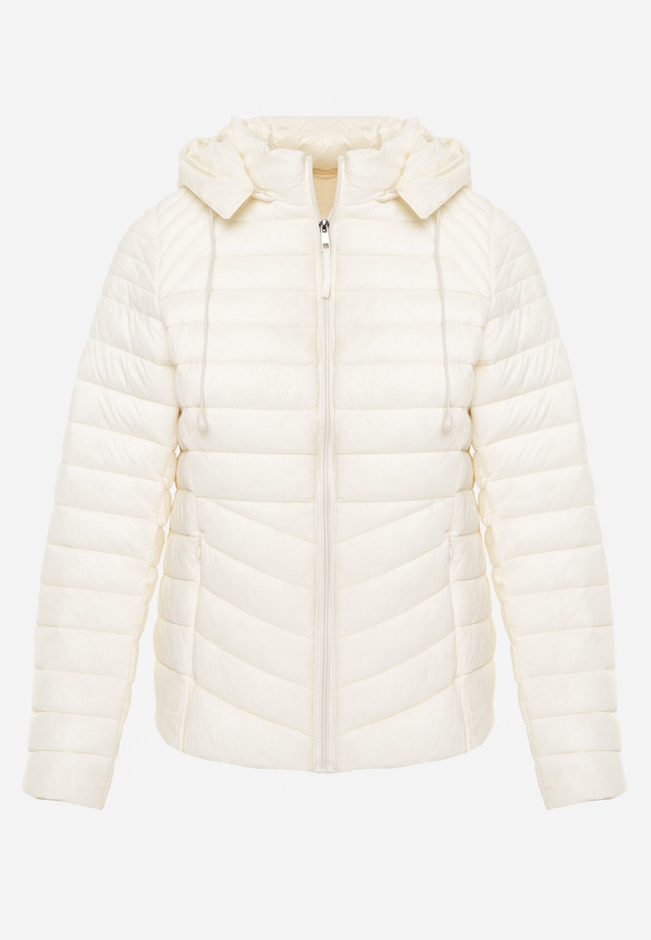 Jasnobeżowa Klasyczna Kurtka Przejściowa z Pikowaniem i Odpinanym Kapturem Pretiella