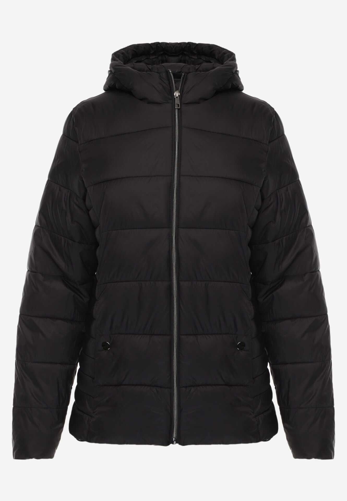 Czarna Kurtka Pikowana na Sezon Pzejściowy z Kapturem Zinnitha