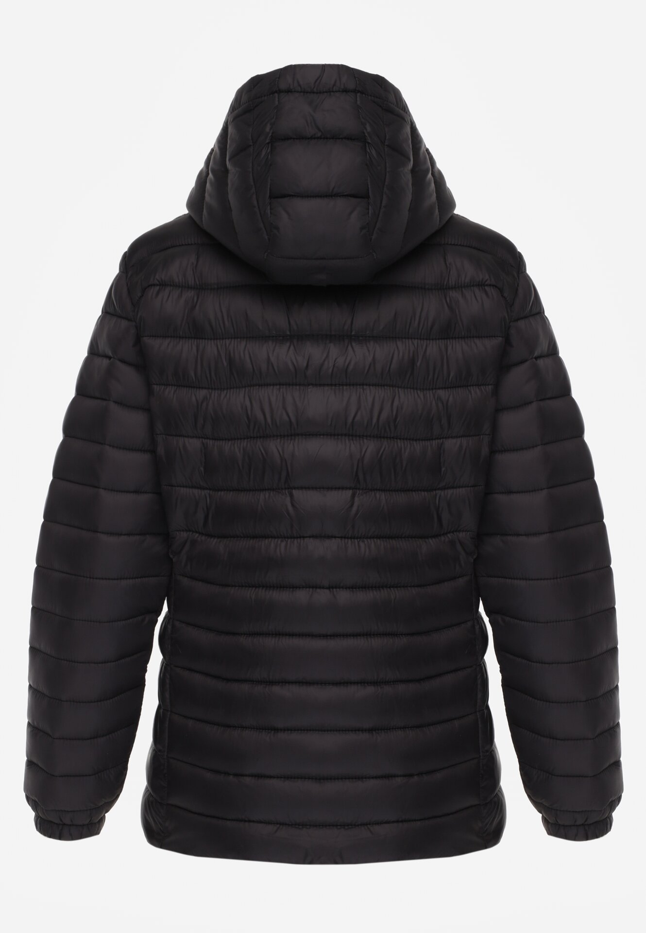 Czarna Klasyczna Kurtka Przejściowa z Pikowaniem i Odpinanym Kapturem Fezizola