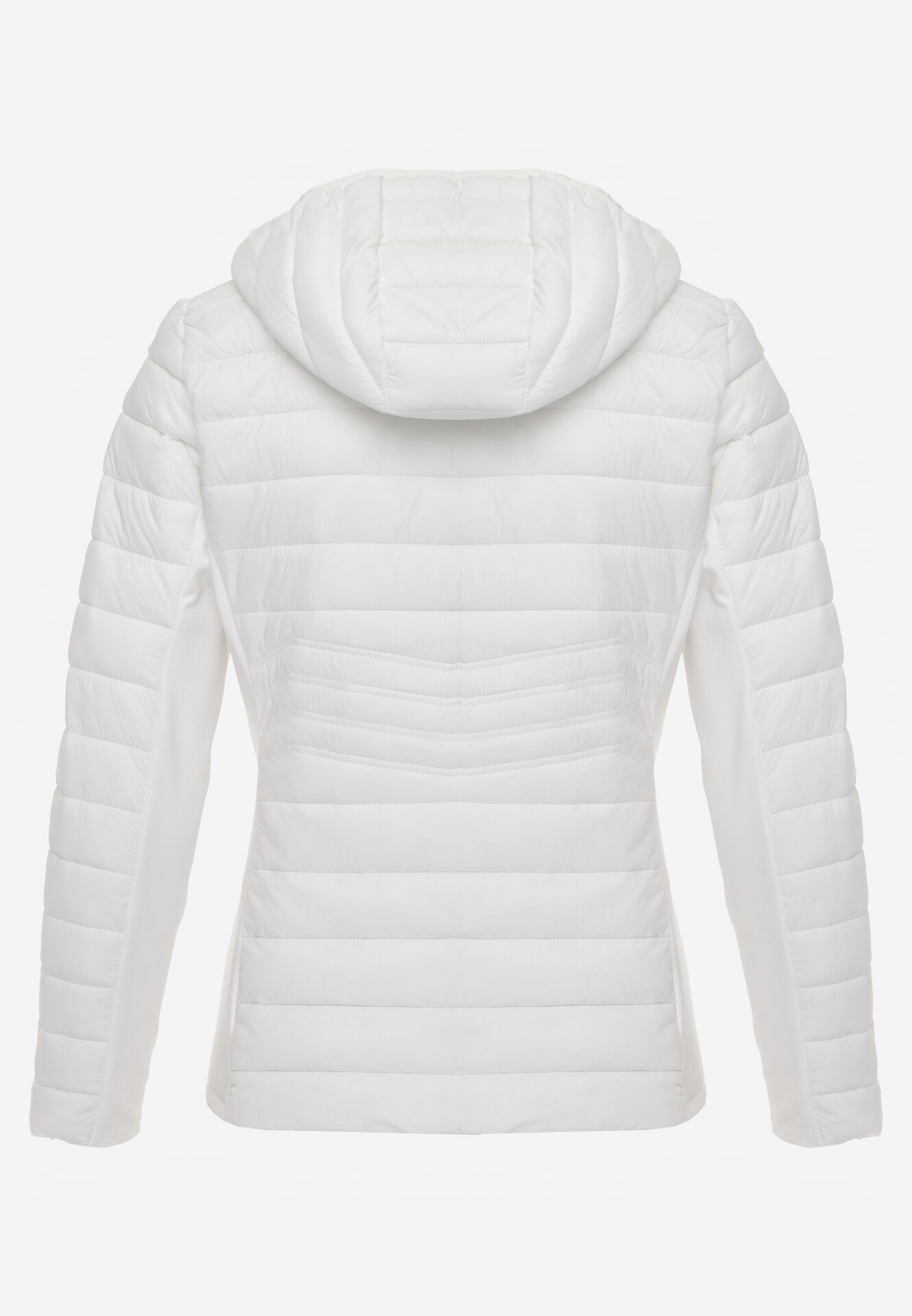Biała Pikowana Kurtka Przejściowa z Kapturem i Elastycznymi Panelami Feziala