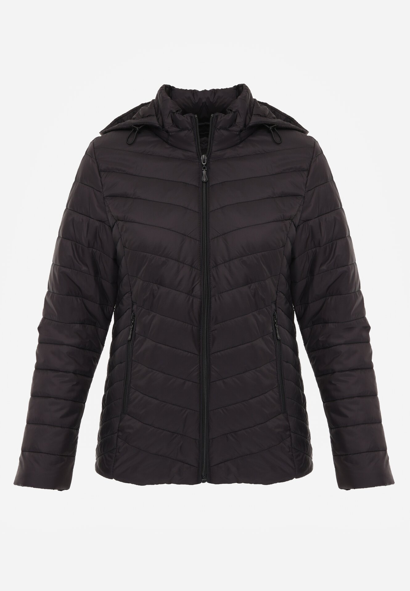 Czarna Przejściowa Kurtka Pikowana z Odpinanym Kapturem Edrelith