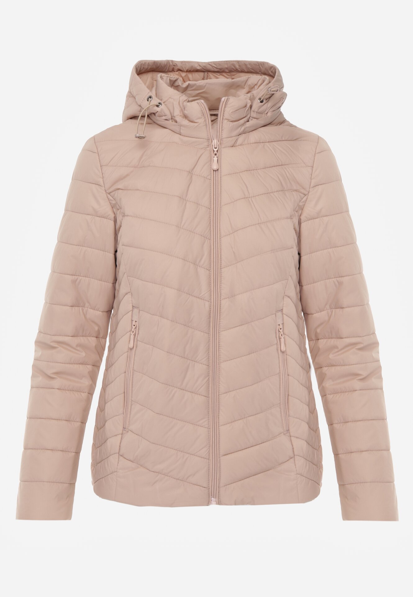 Beżowa Przejściowa Kurtka Pikowana z Odpinanym Kapturem Edrelith