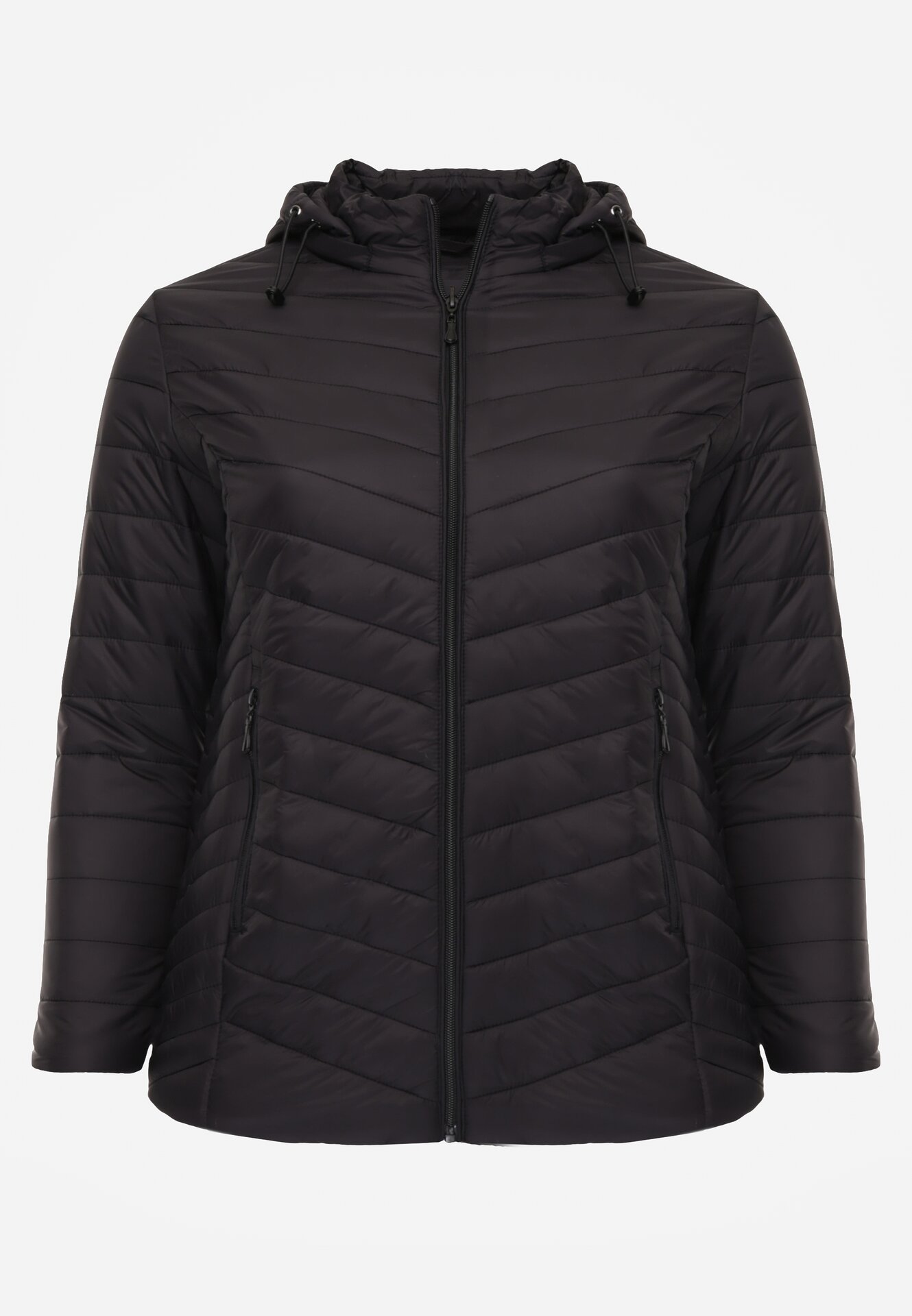 Czarna Lekka Kurtka Przejściowa z Pikowaniem i Odpinanym Kapturem Alissara