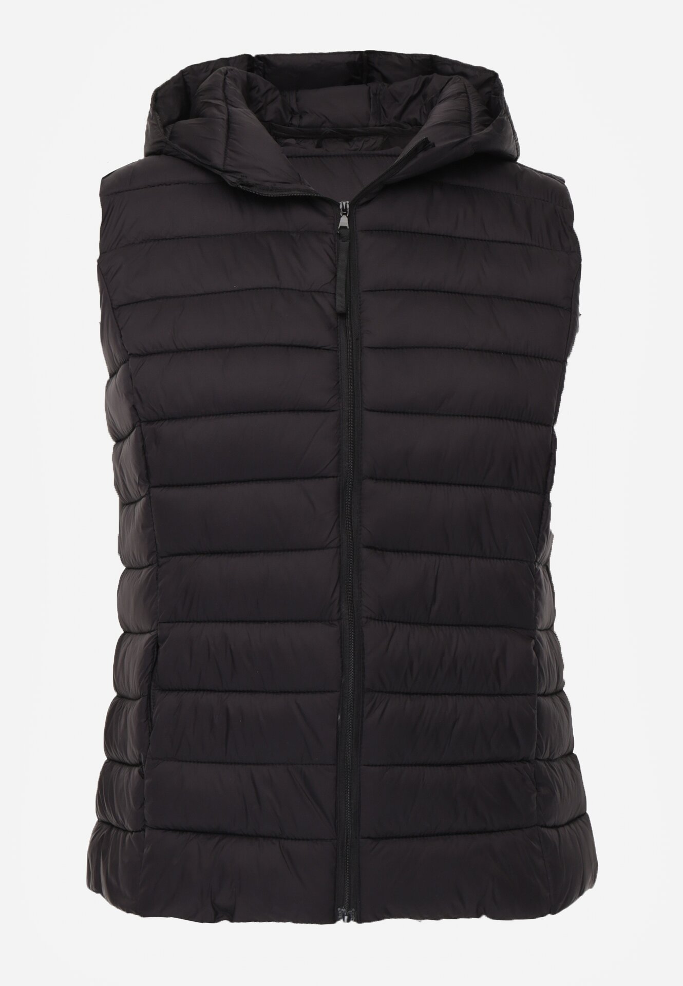 Czarna Pikowana Kamizelka Przejściowa z Kapturem Neanissa