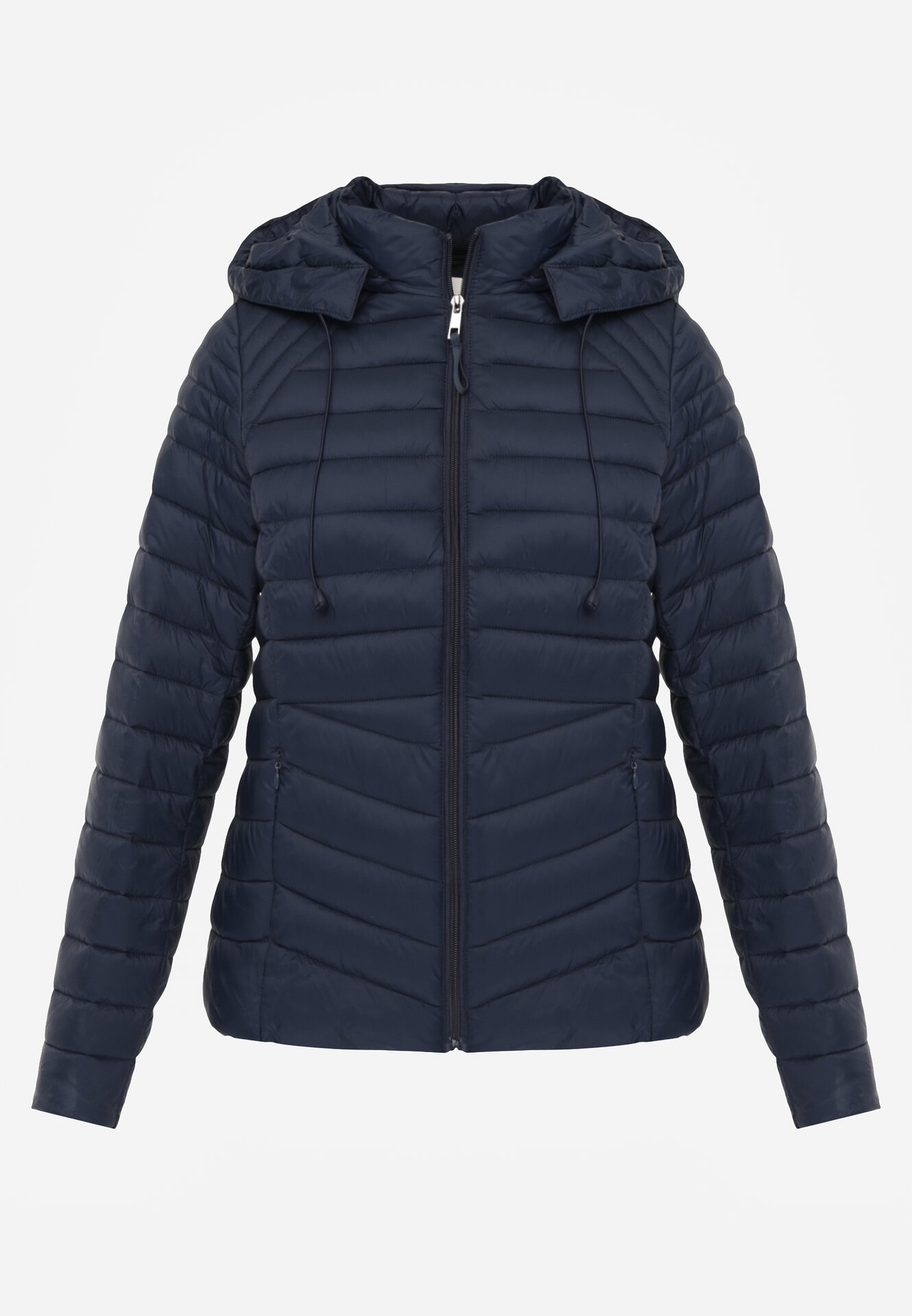 Granatowa Klasyczna Kurtka Przejściowa z Pikowaniem i Odpinanym Kapturem Pretiella