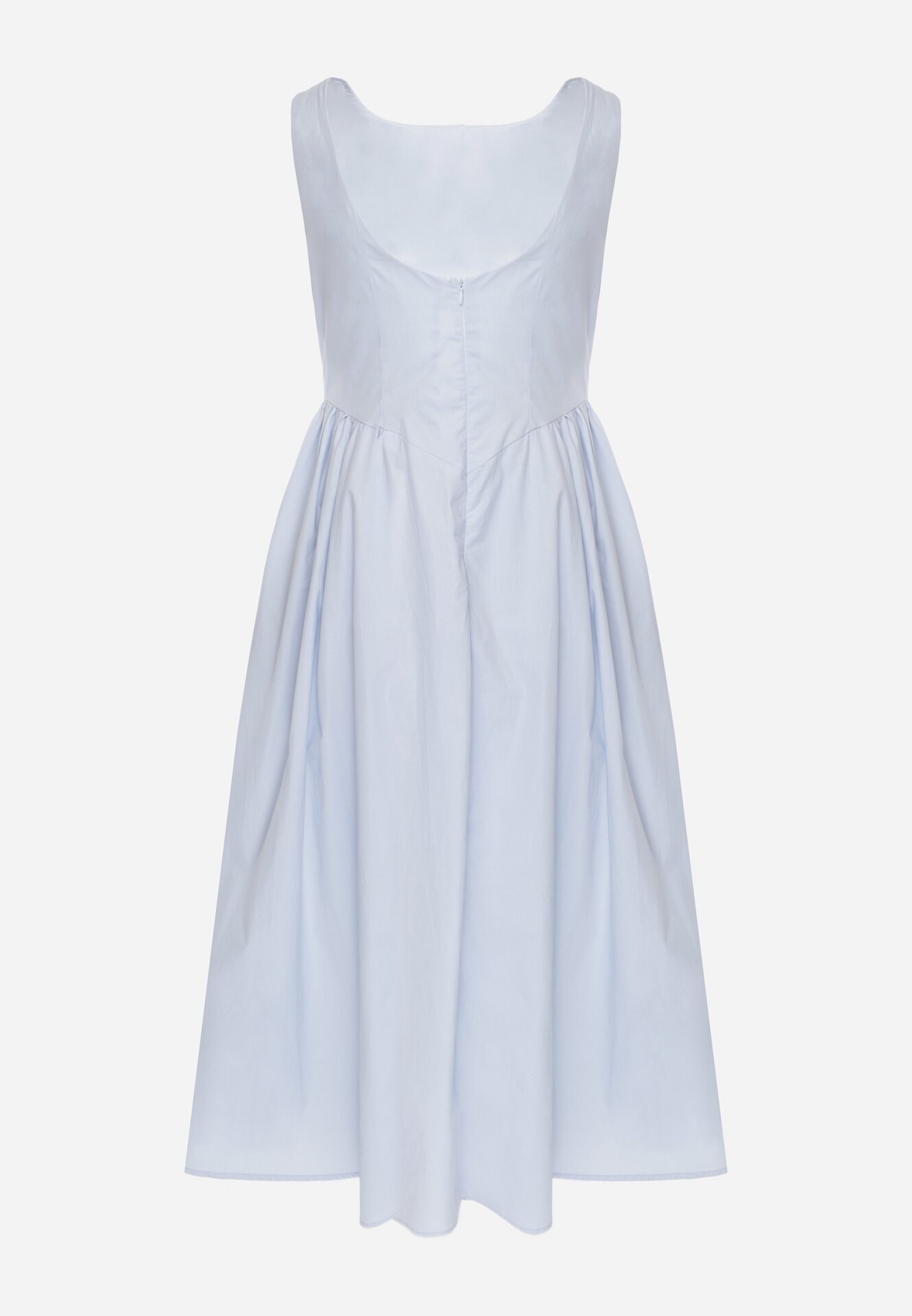 Jasnoniebieska Sukienka Bawełniana o Rozkloszowanym Fasonie z Dekoltem Łódką i Kieszeniami Elenira