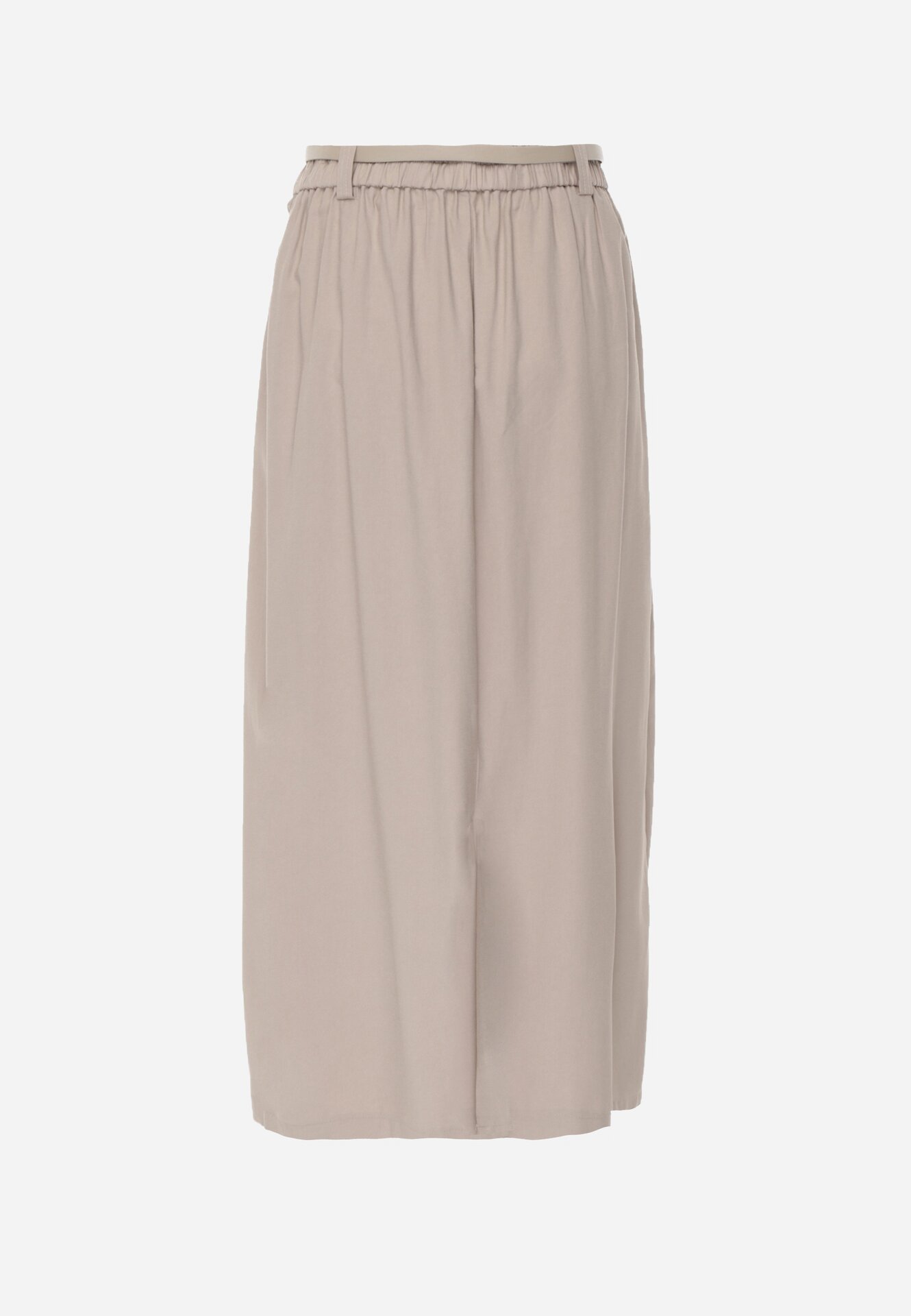 Beżowa Wiskozowa Spódnica o Rozkloszowanym Kroju z Plisami i Paskiem Rolea