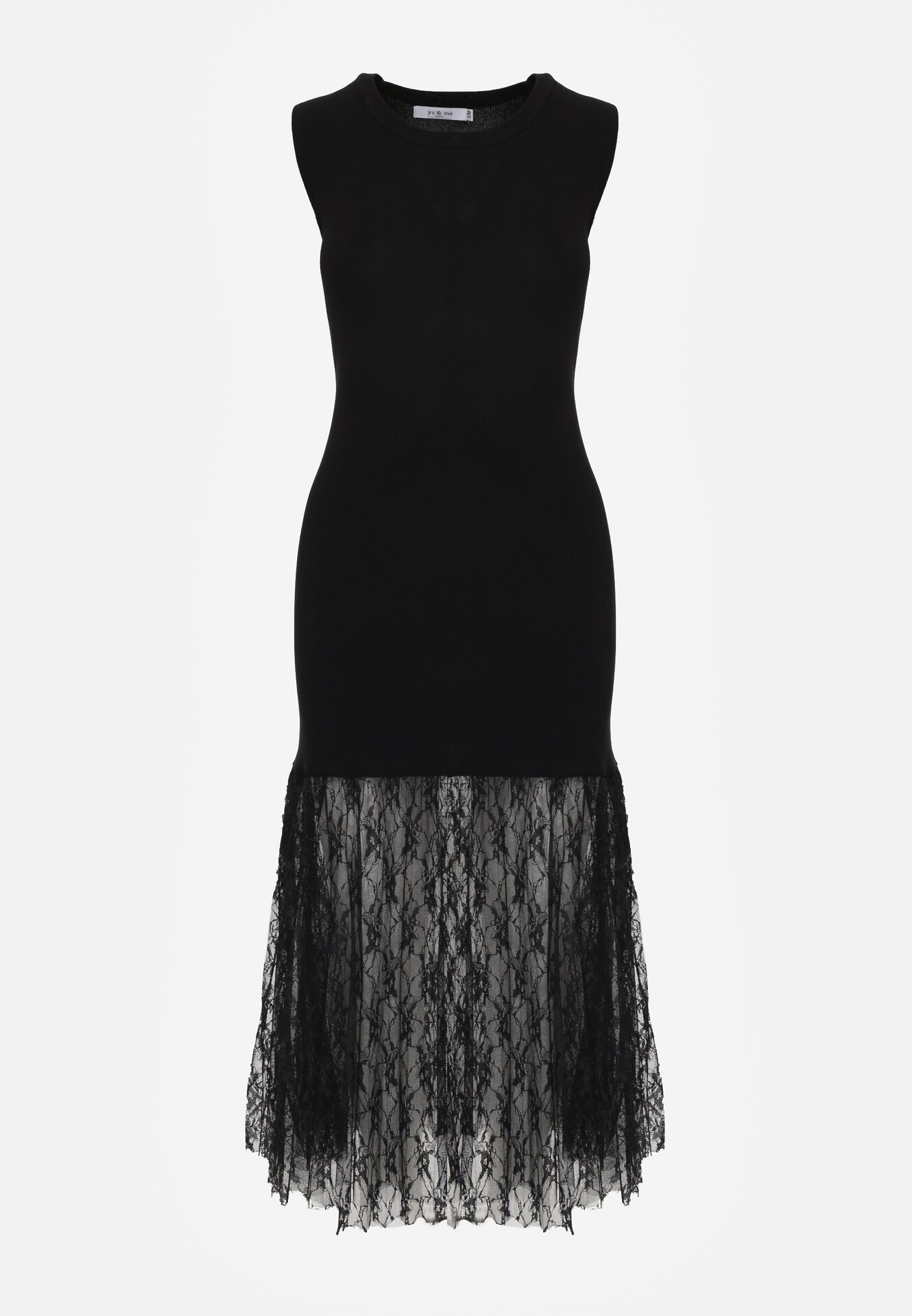 Czarna Koktajlowa Sukienka z Wiskozą i Rozkloszowanym Koronkowym Dołem Erivissa