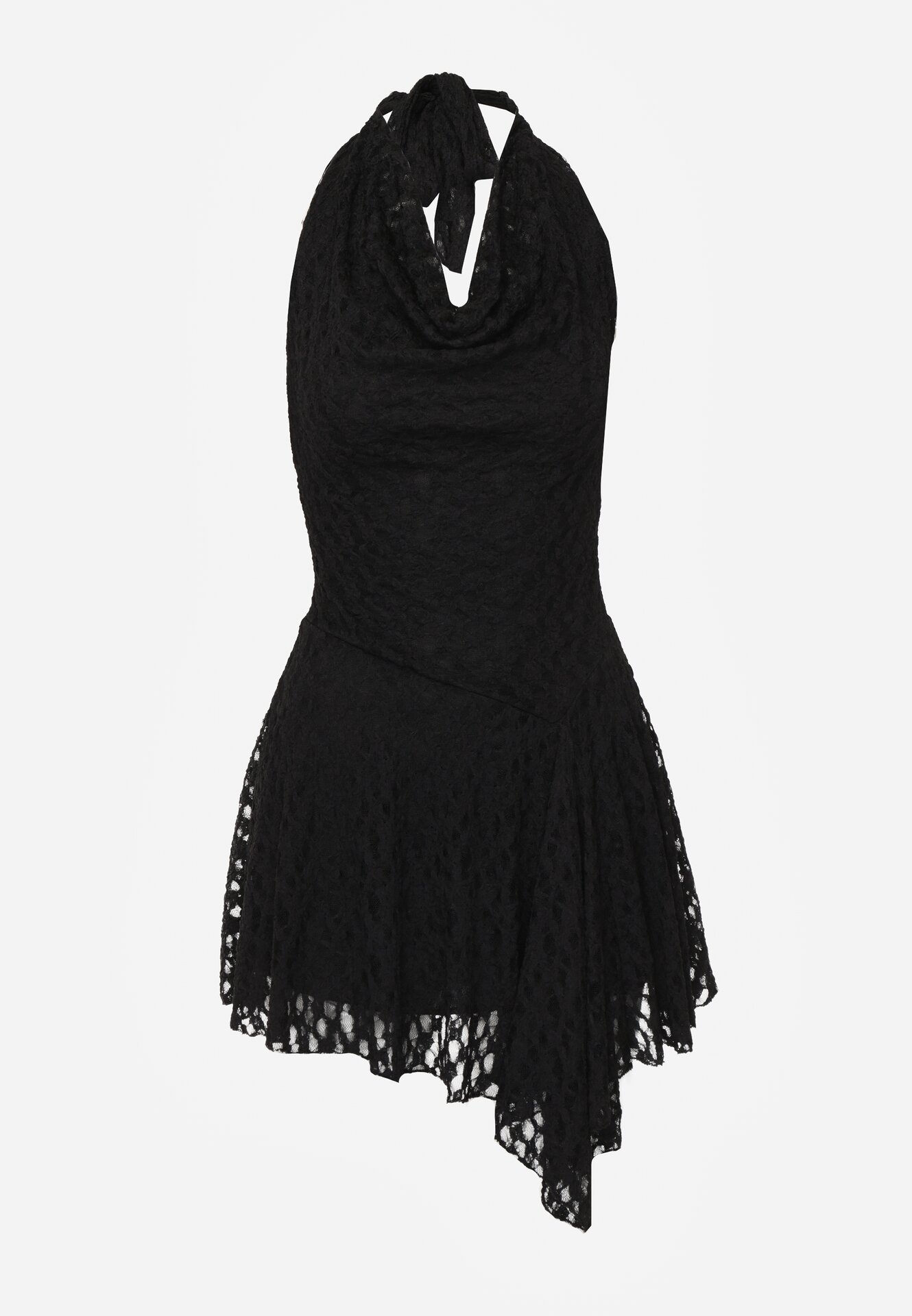 Czarna Rozkloszowana Sukienka z Koronki z Wiązaniem i Odkrytymi Plecami Bernisa