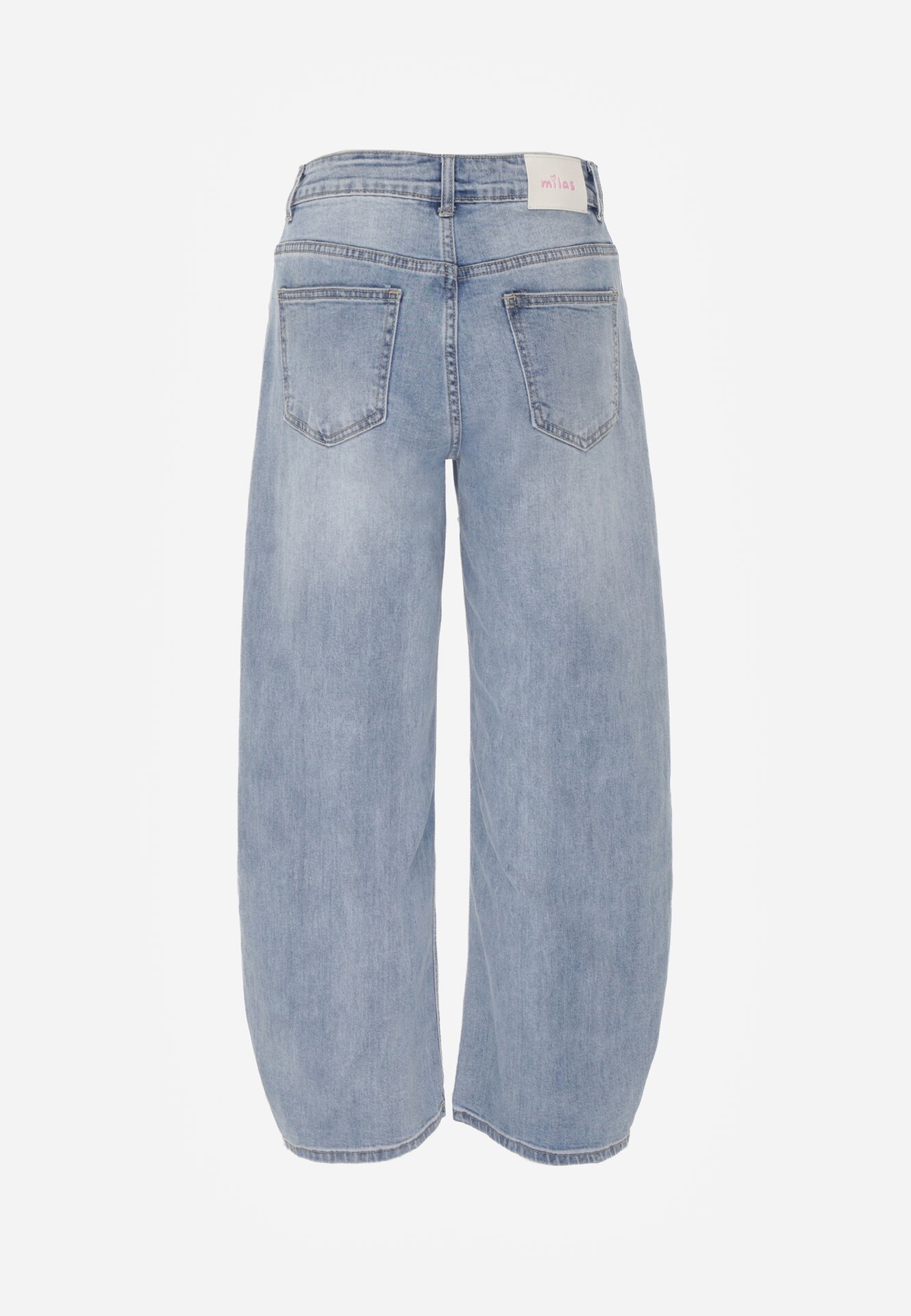 Niebieskie Bawełniane Jeansy o Asymetrycznym Kroju Typu Balloon z Dziurami Nediara