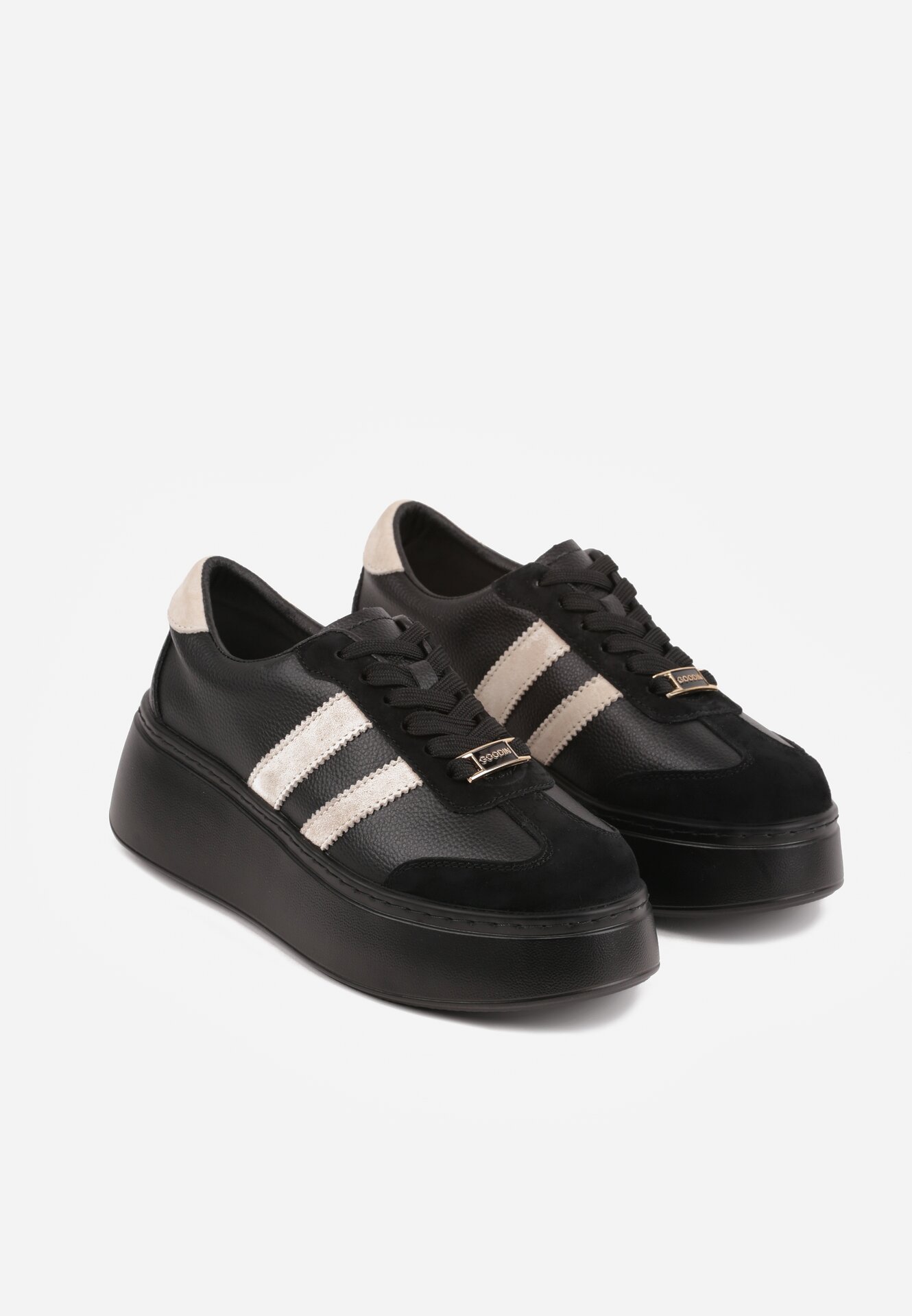 Sneakers Negri cu bej