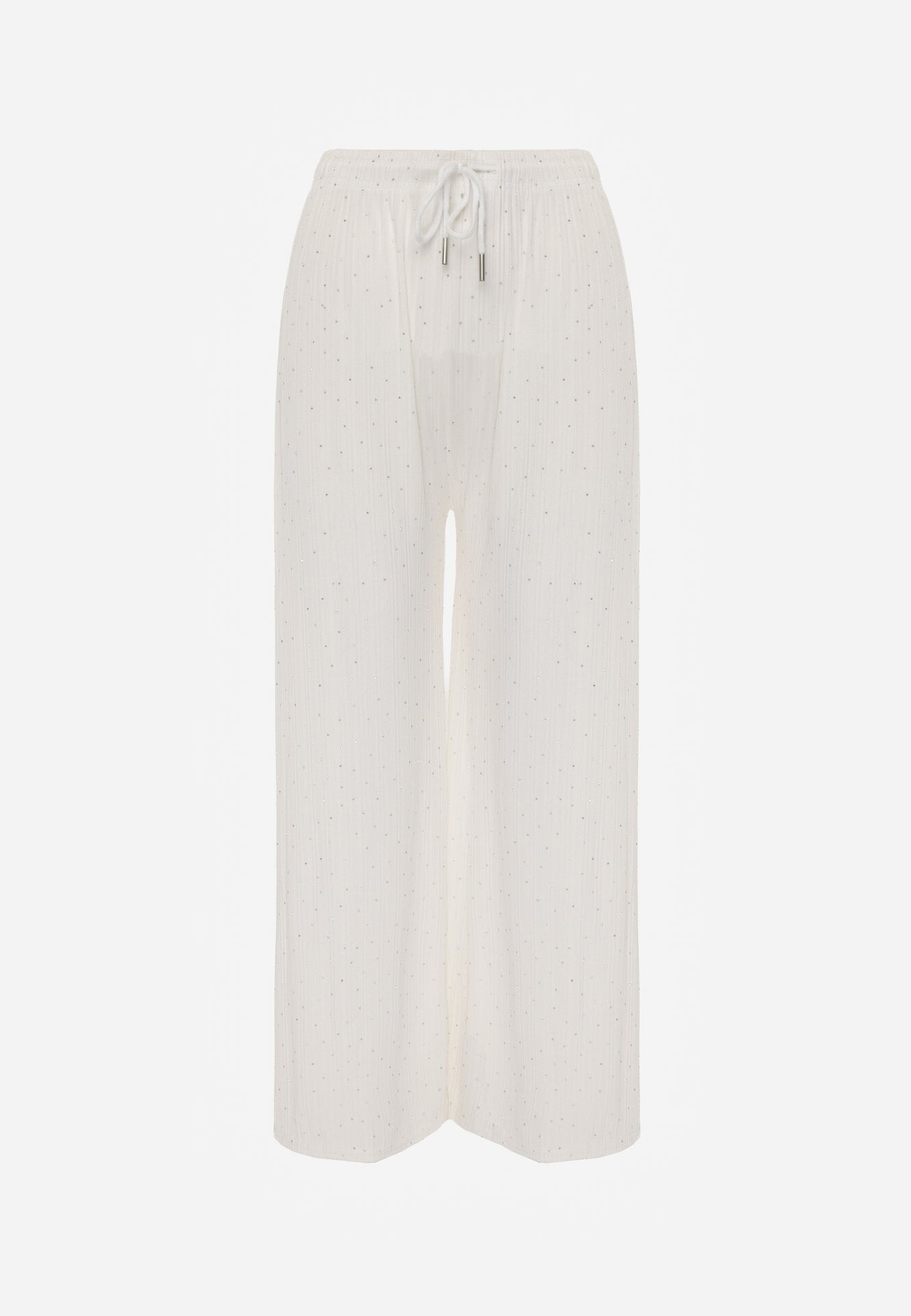 Białe Szerokie Spodnie z Bawełną Zdobione Cyrkoniami Azilene