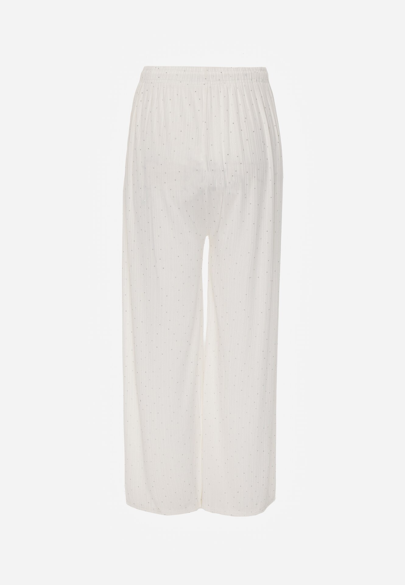 Białe Szerokie Spodnie z Bawełną Zdobione Cyrkoniami Azilene