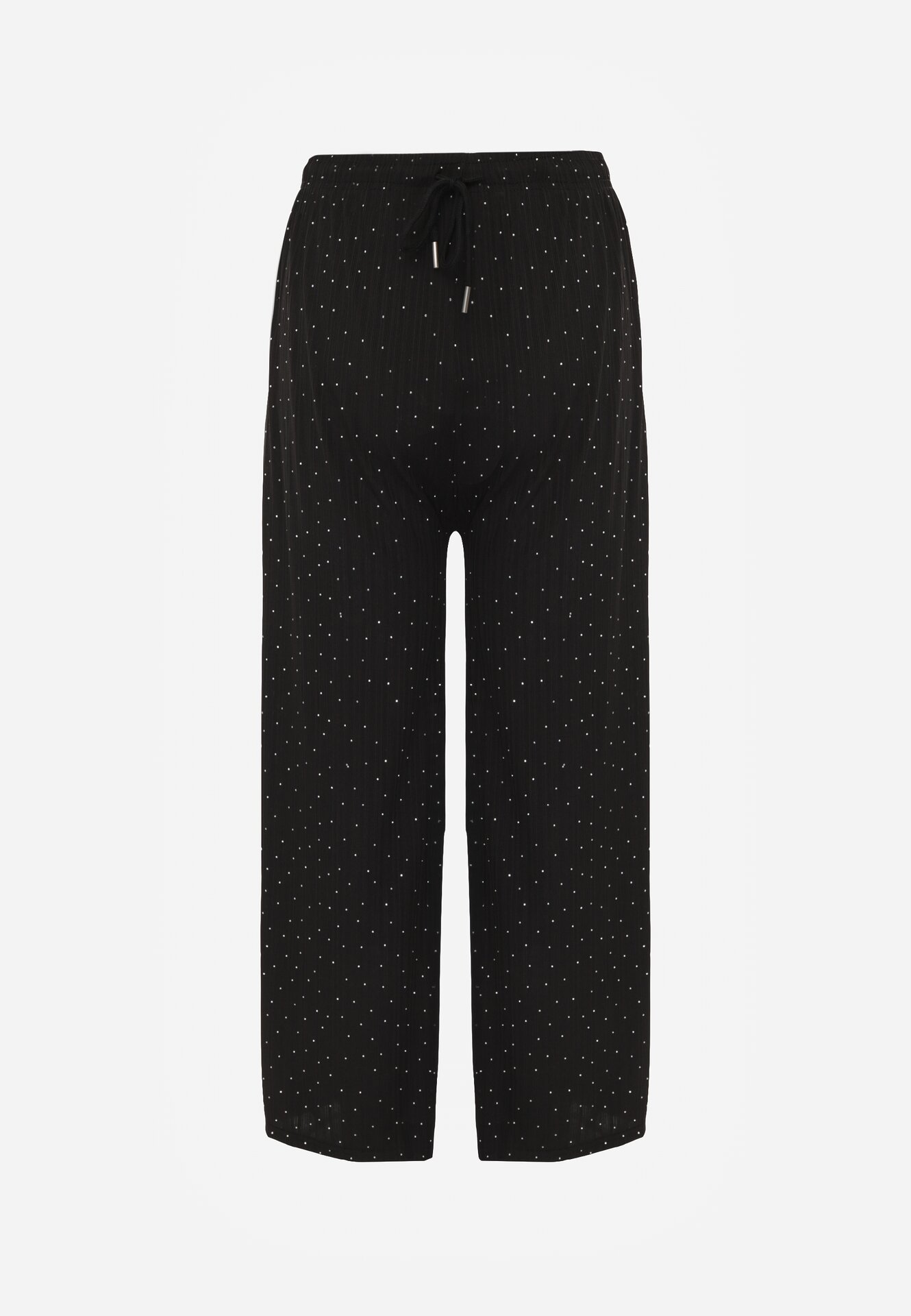 Czarne Szerokie Spodnie z Bawełną Zdobione Cyrkoniami Azilene