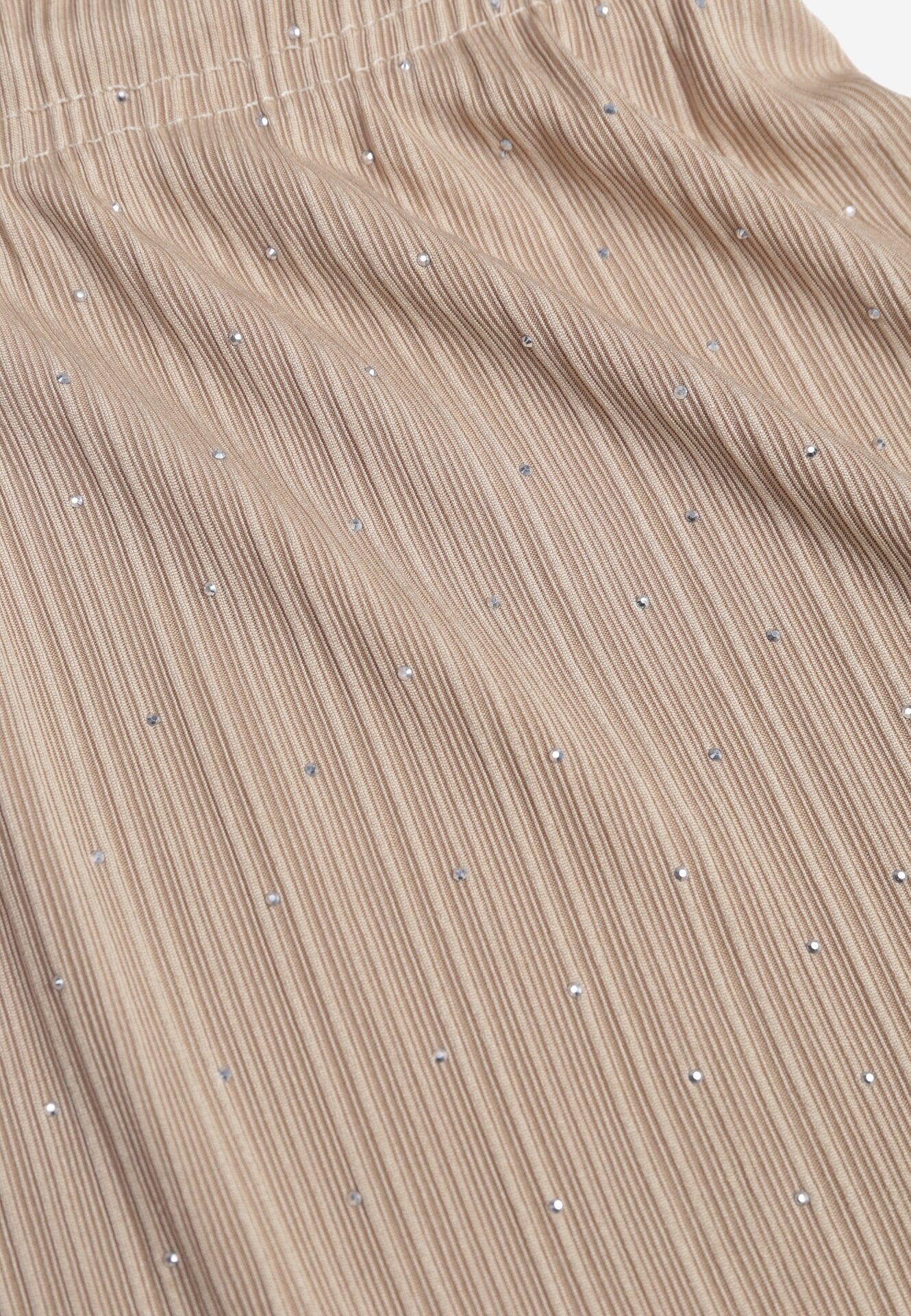 Beżowe Szerokie Spodnie z Bawełną Zdobione Cyrkoniami Azilene