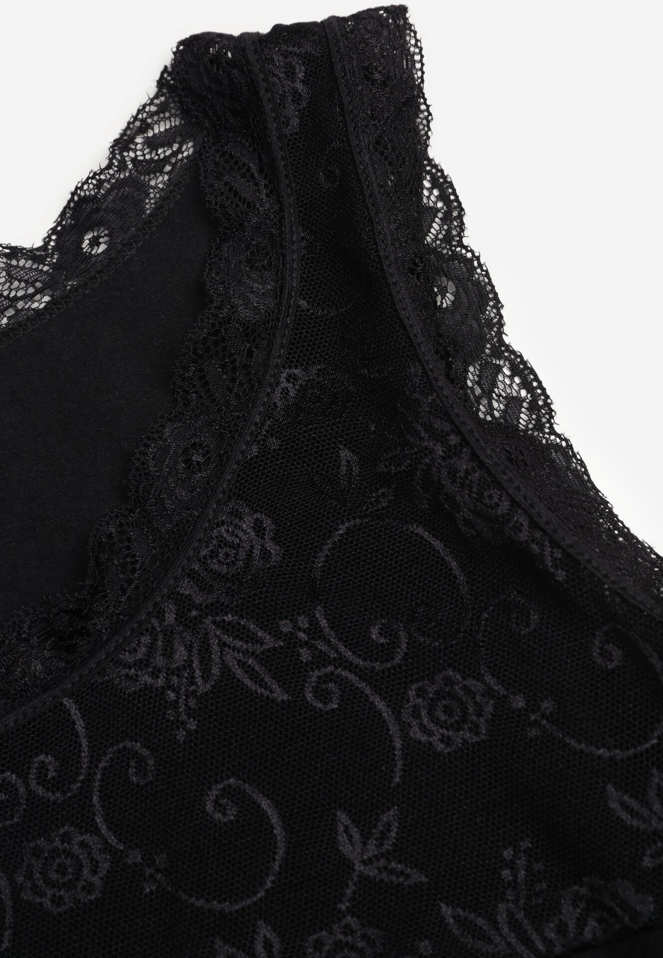 Czarny Bawełniany Top z Koronkową Górą Beralia