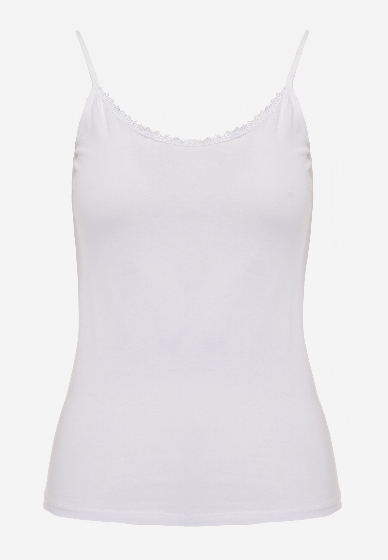 Biały Bieliźniany Top z Bawełny Ozdobiony Koronkową Lamówką Bervina