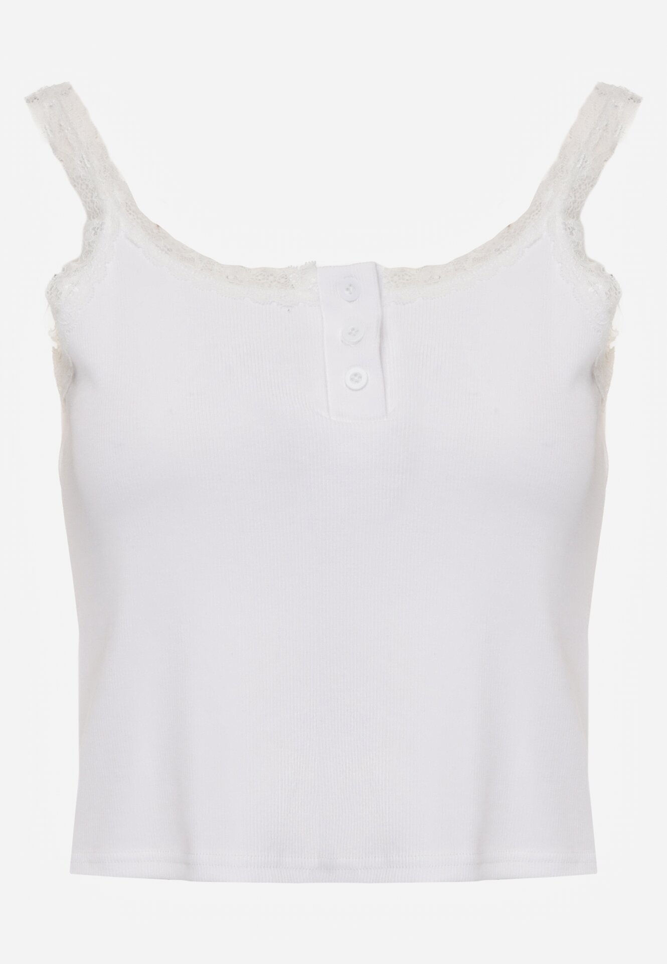 Biały Top z Bawełny Ozdobiony Guzikami i Koronką przy Dekolcie Beralie