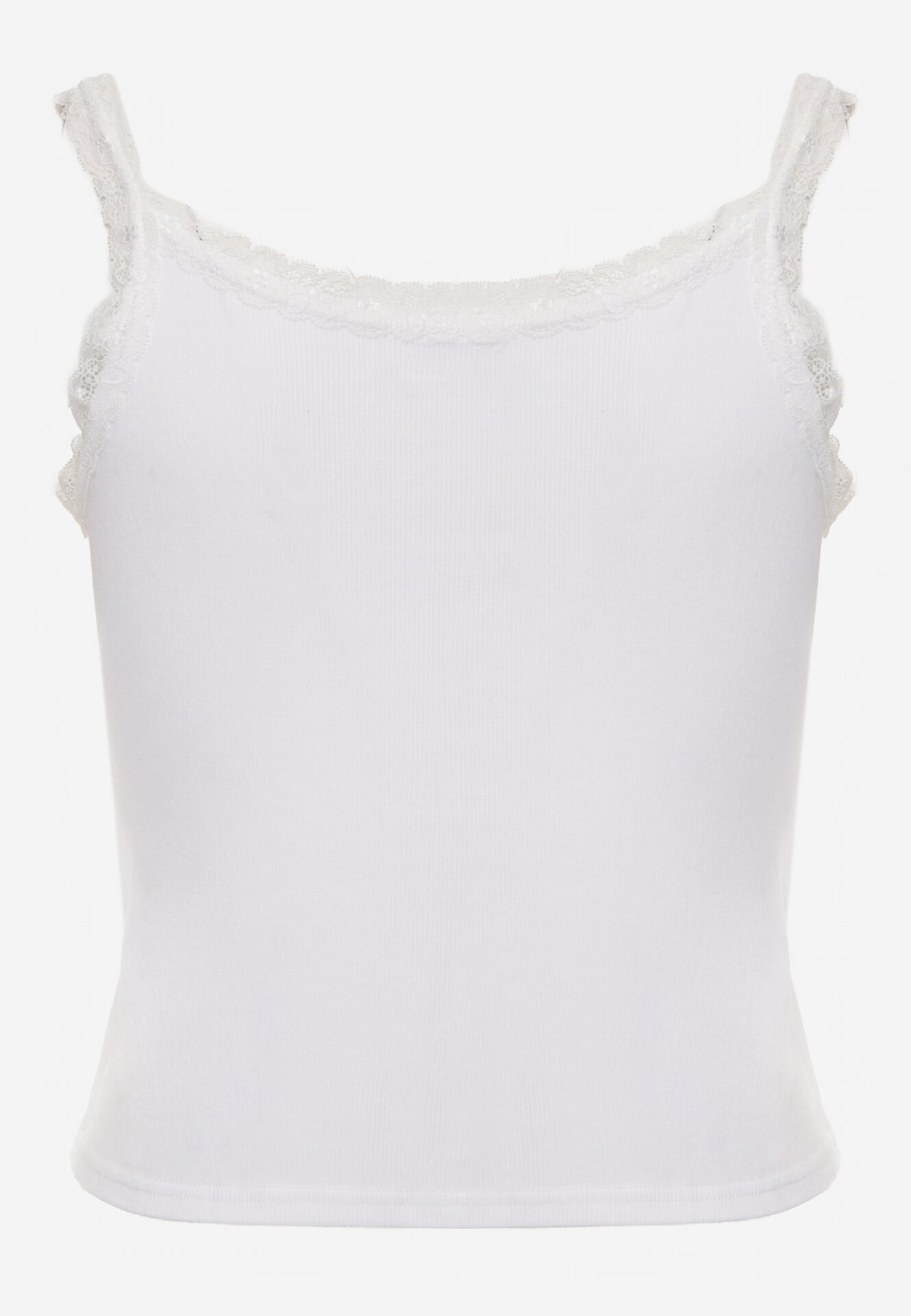 Biały Top z Bawełny Ozdobiony Guzikami i Koronką przy Dekolcie Beralie