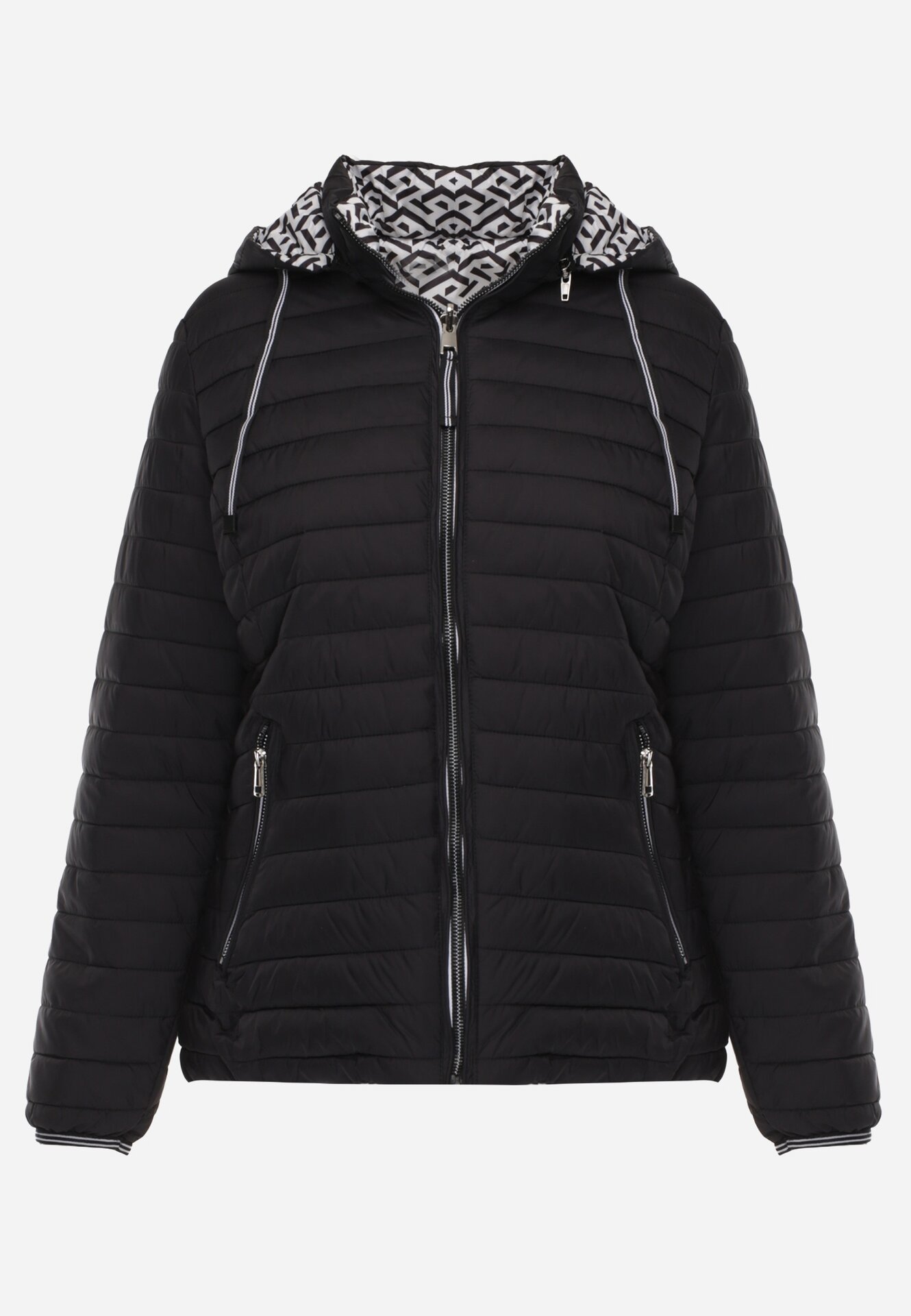 Czarna Dwustronna Kurtka Pikowana z Kapturem Zidila