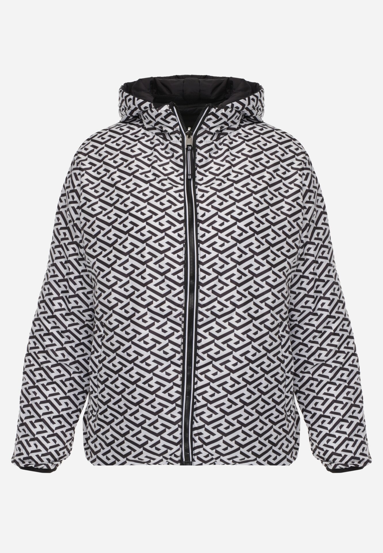 Czarna Dwustronna Kurtka Pikowana z Kapturem Zidila