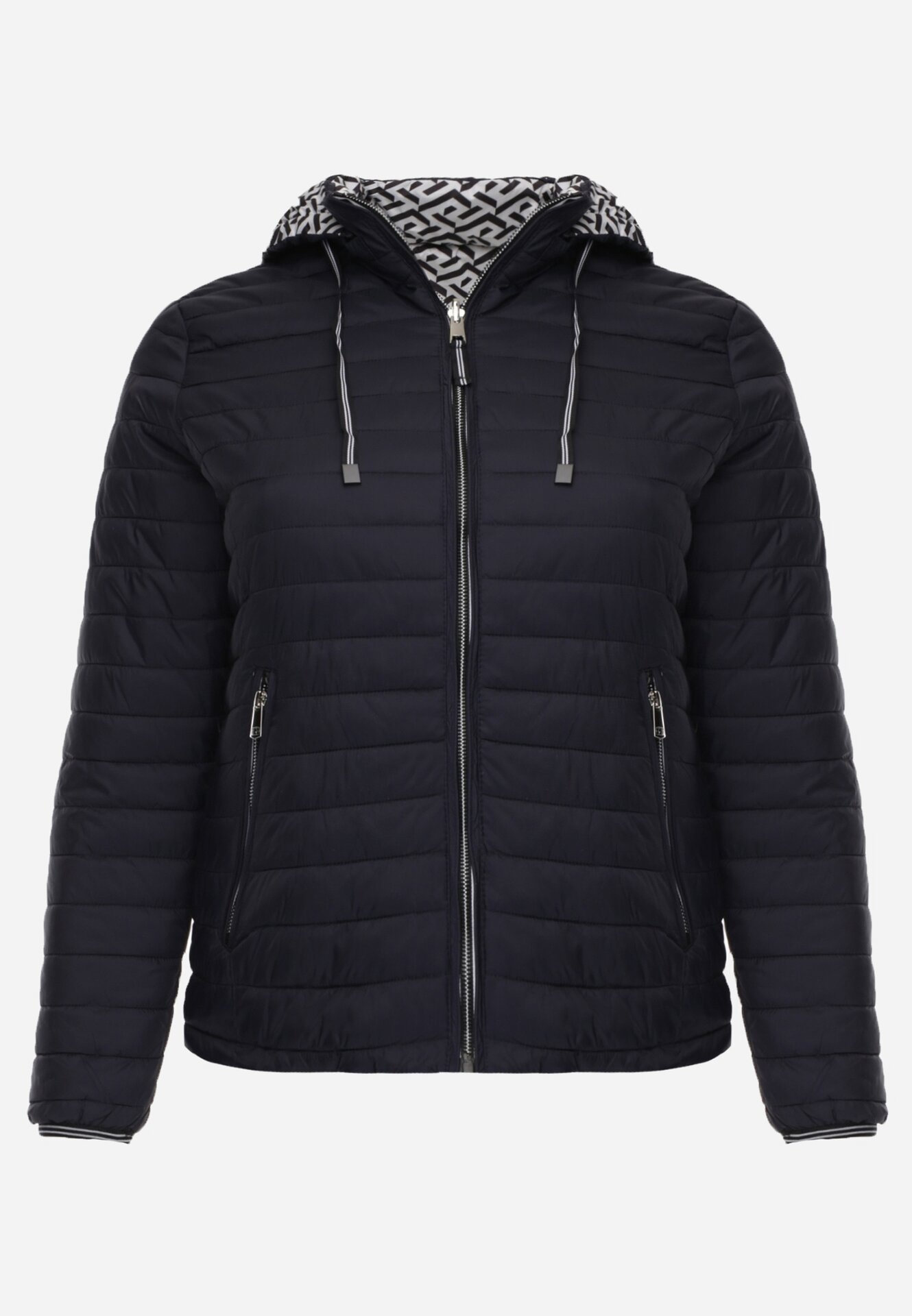 Granatowa Dwustronna Kurtka Pikowana z Kapturem Zidila