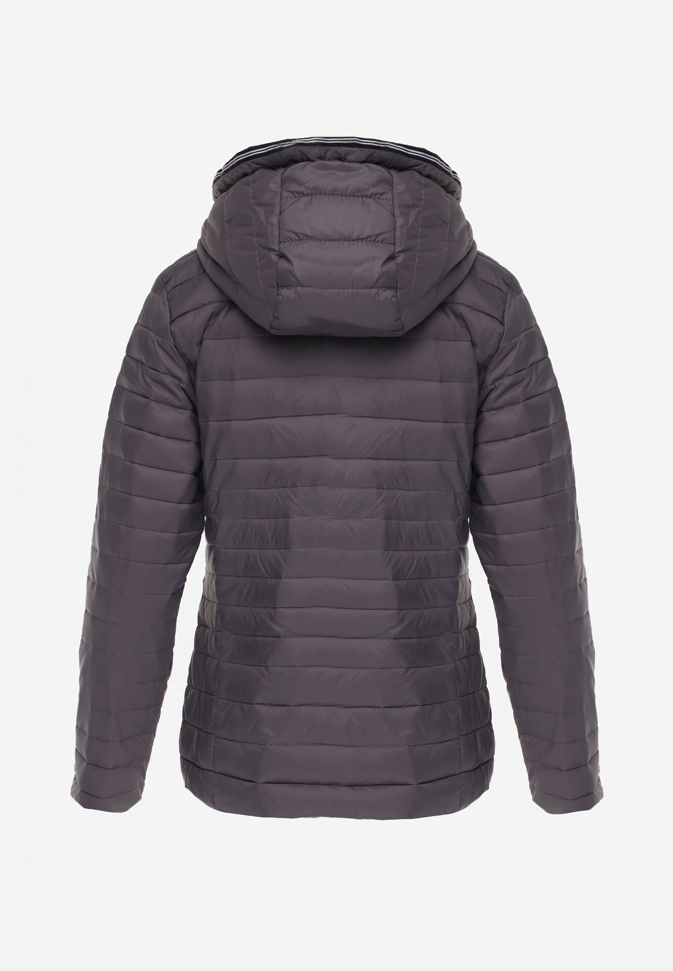 Szara Pikowana Kurtka Przejściowa z Kapturem z Lamówką i Ściągaczami Zidara
