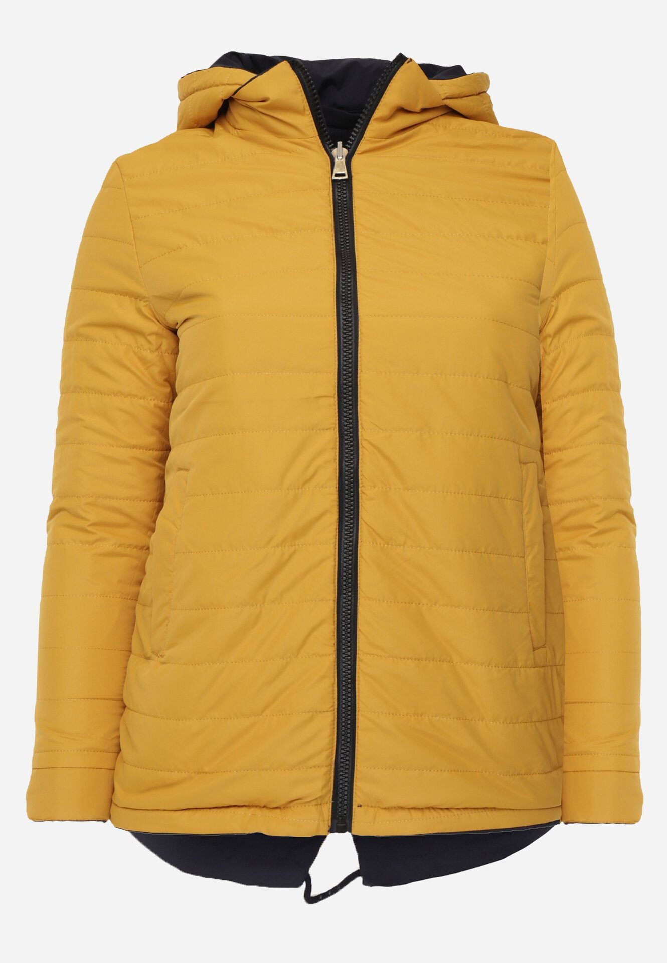 Granatowo-Żółta Przejściowa Kurtka Dwustronna o Kroju Parki z Pikowaniem Wewnątrz Zidelle