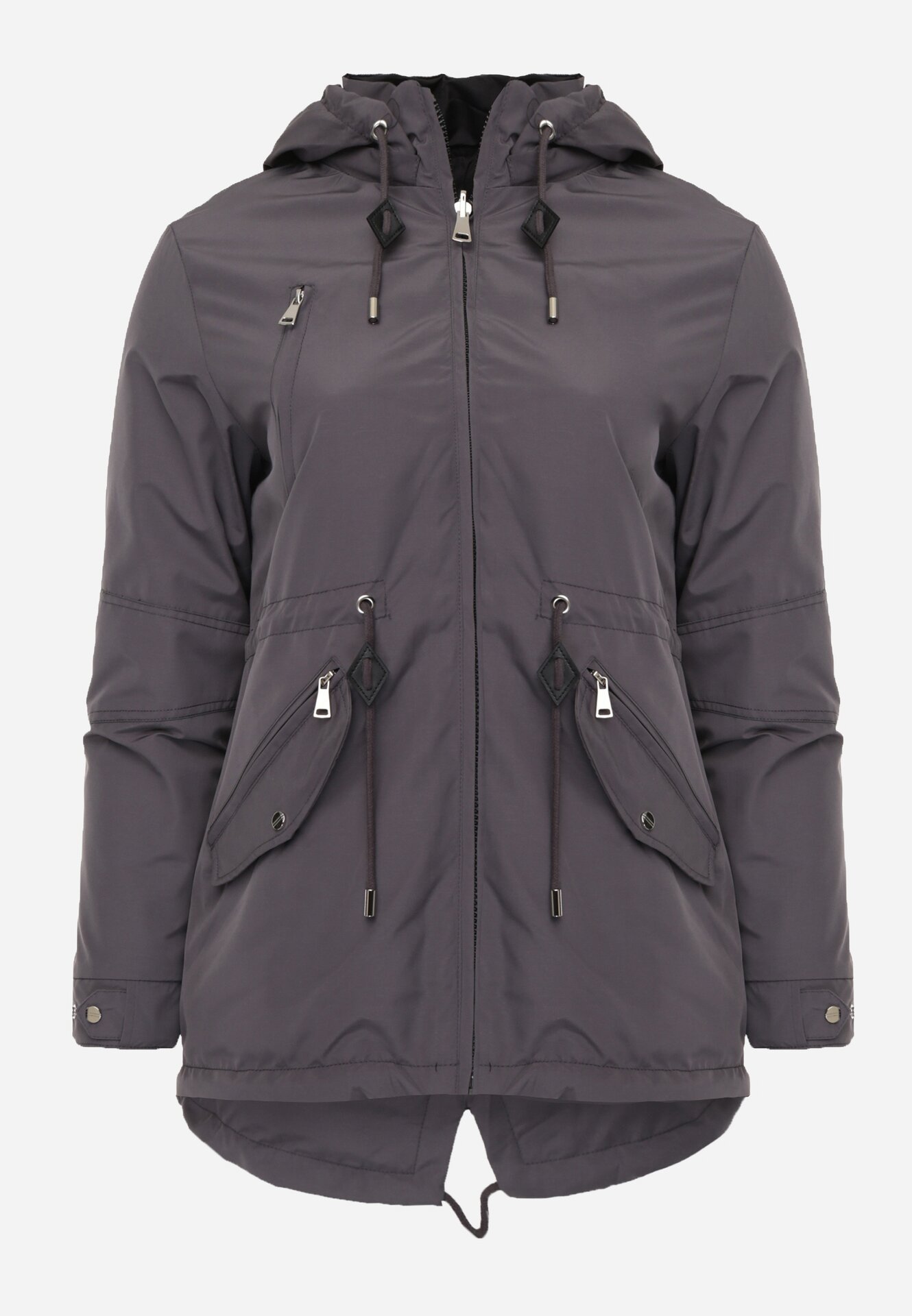 Szaro-Czarna Przejściowa Kurtka Dwustronna o Kroju Parki z Pikowaniem Wewnątrz Zidelle