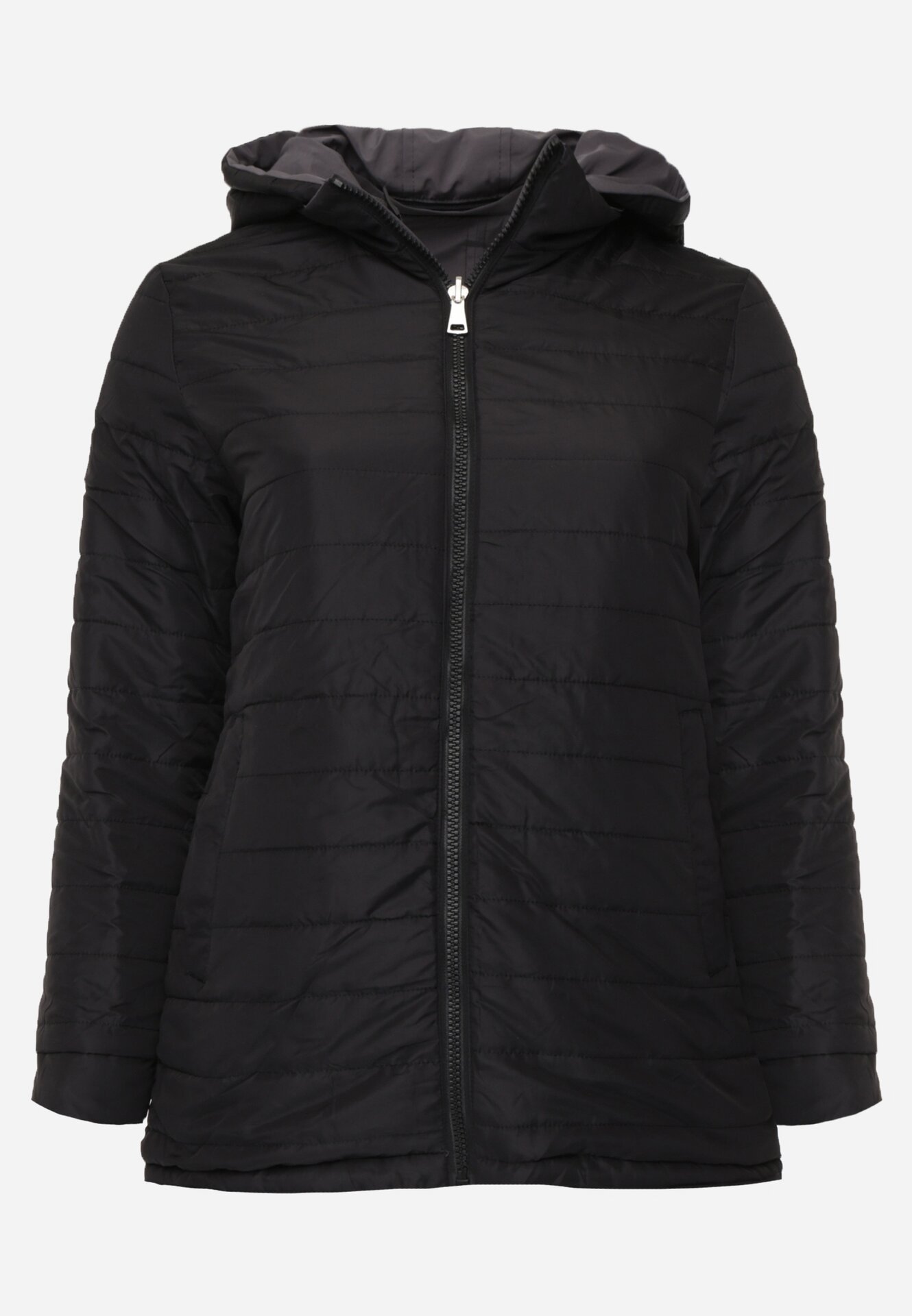 Szaro-Czarna Przejściowa Kurtka Dwustronna o Kroju Parki z Pikowaniem Wewnątrz Zidelle